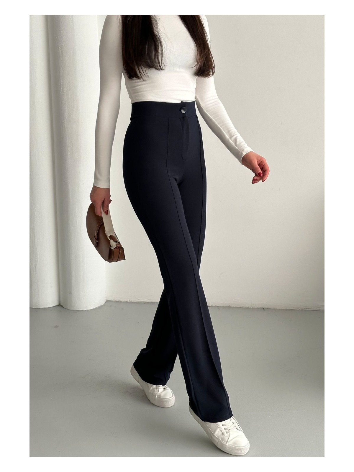 Trendseninle Kadın Kahve Likralı Palazzo Yüksek Bel Pantolon - Görsel 4