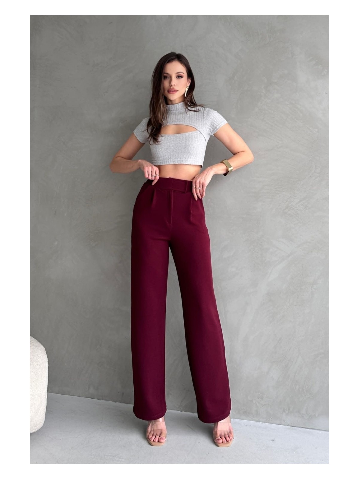 Trendseninle Kadın Kahverengi Likralı Cırt Kapama Palazzo Pantolon - Görsel 4