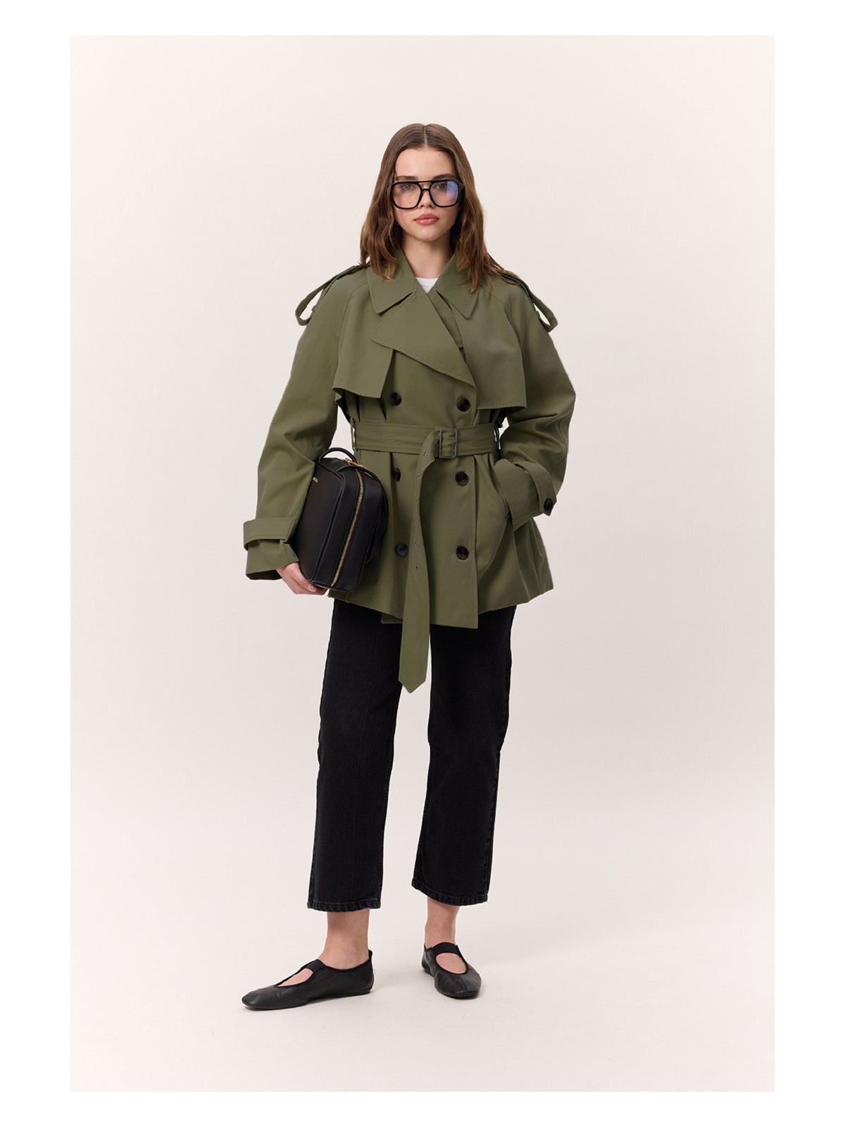 Manuka Kruvaze Kesim Kısa Trençkot Yeşil