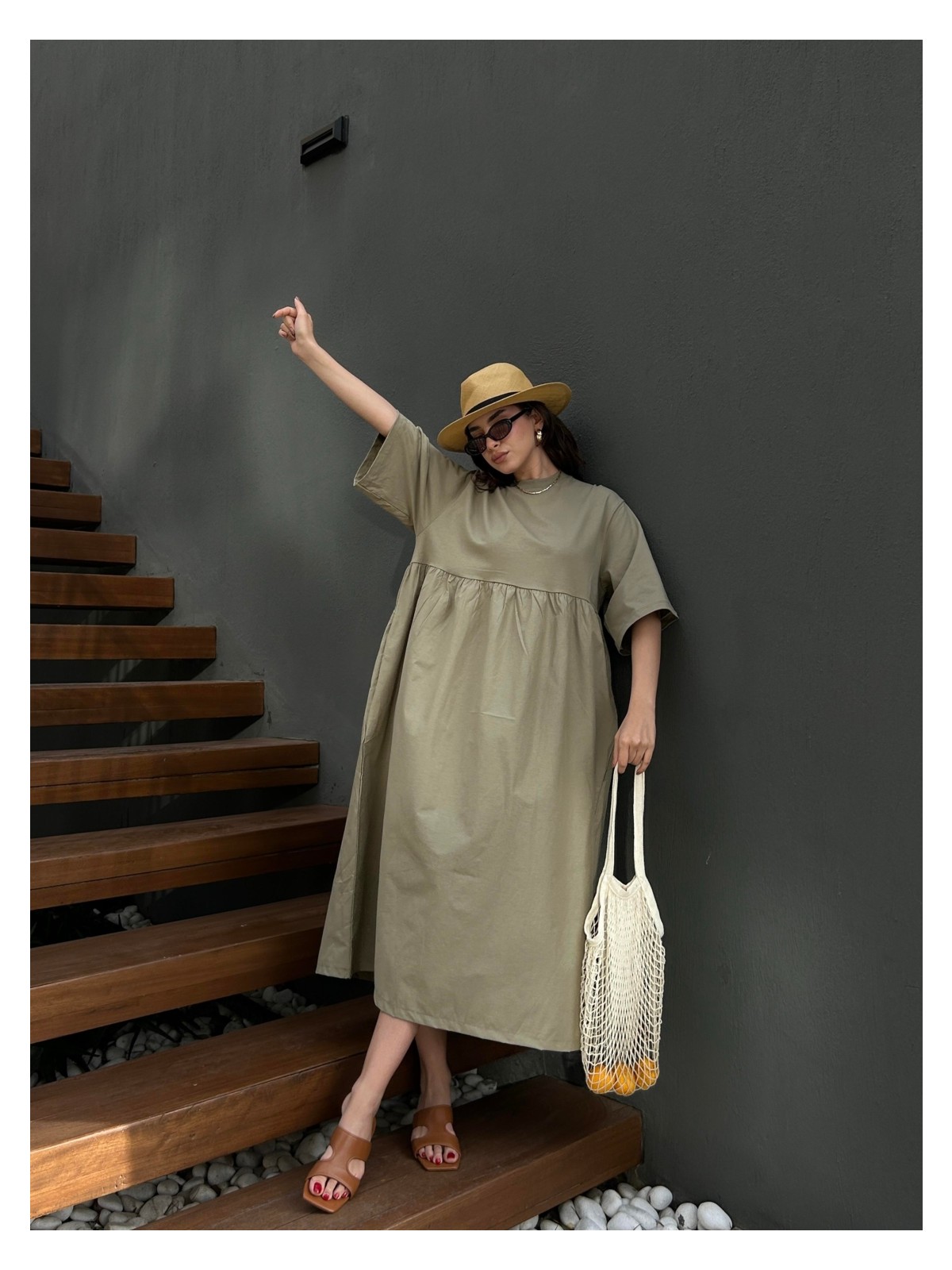 Minaaise Fayette Oversize Elbise Haki