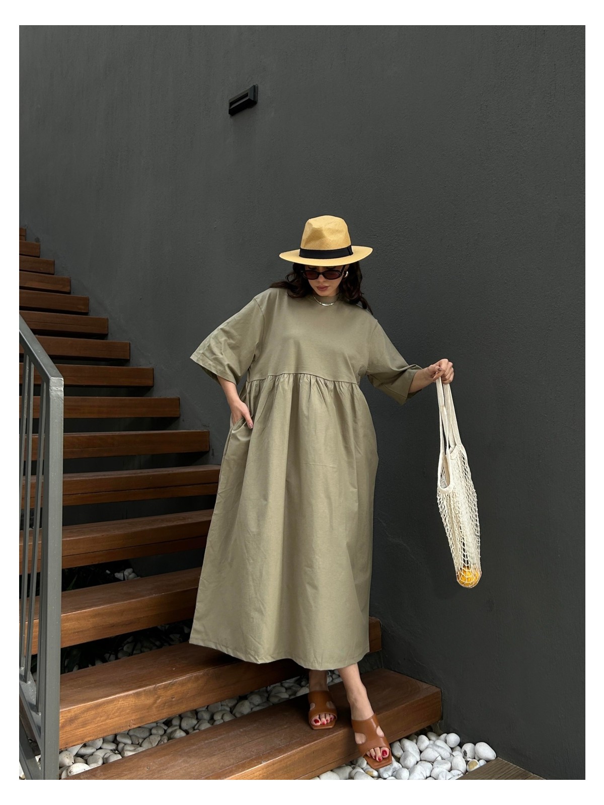 Minaaise Fayette Oversize Elbise Haki - Görsel 3