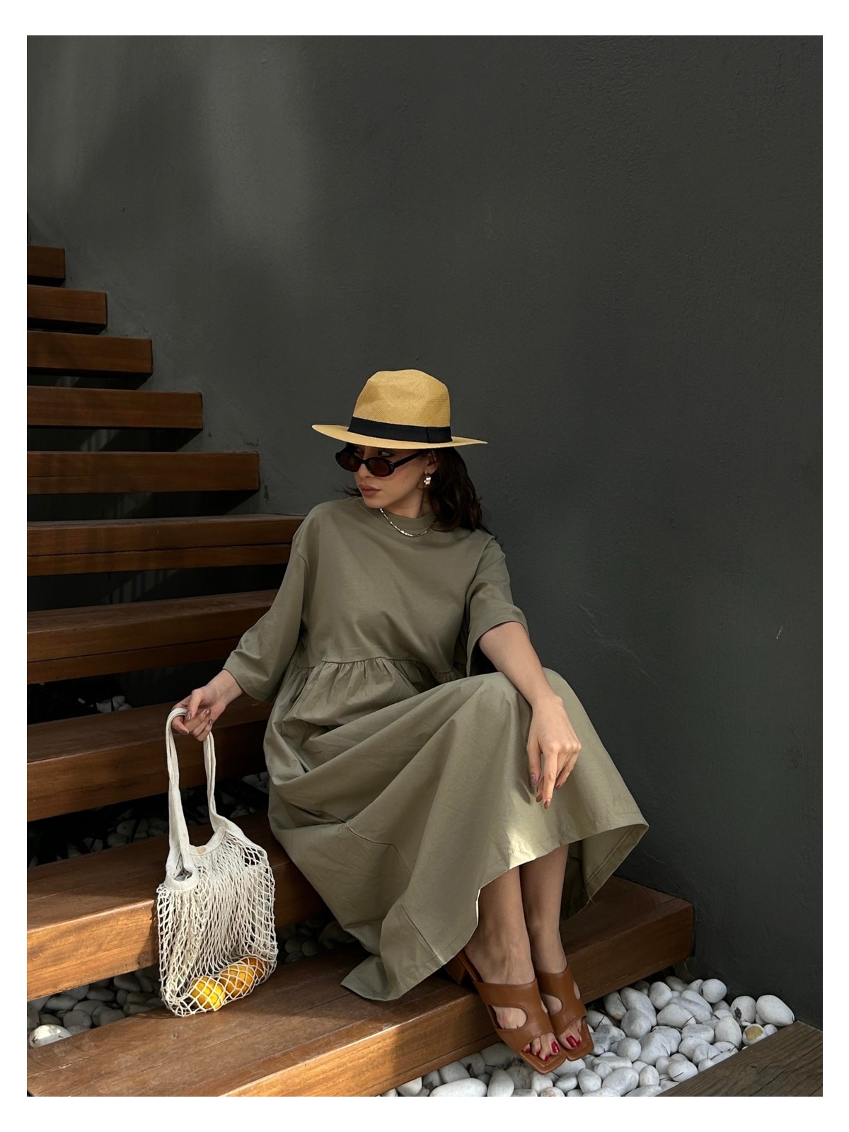 Minaaise Fayette Oversize Elbise Haki - Görsel 4