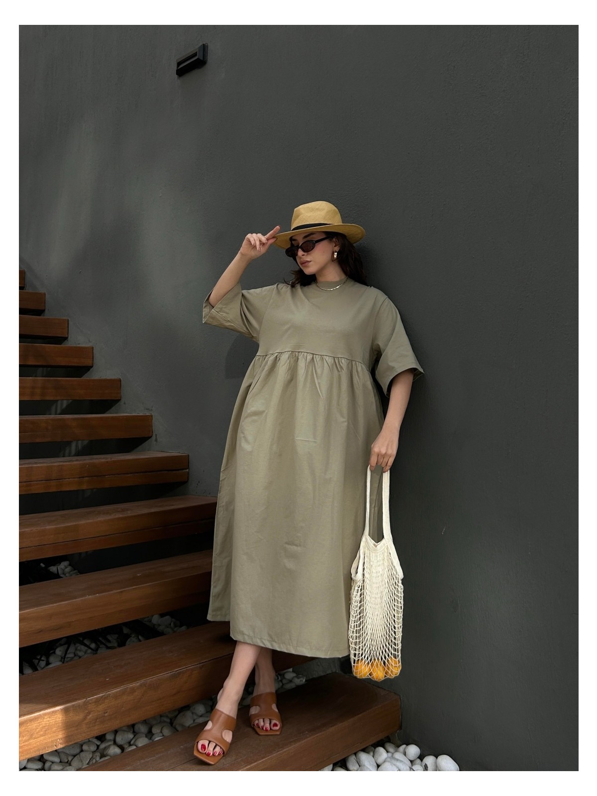 Minaaise Fayette Oversize Elbise Haki - Görsel 5