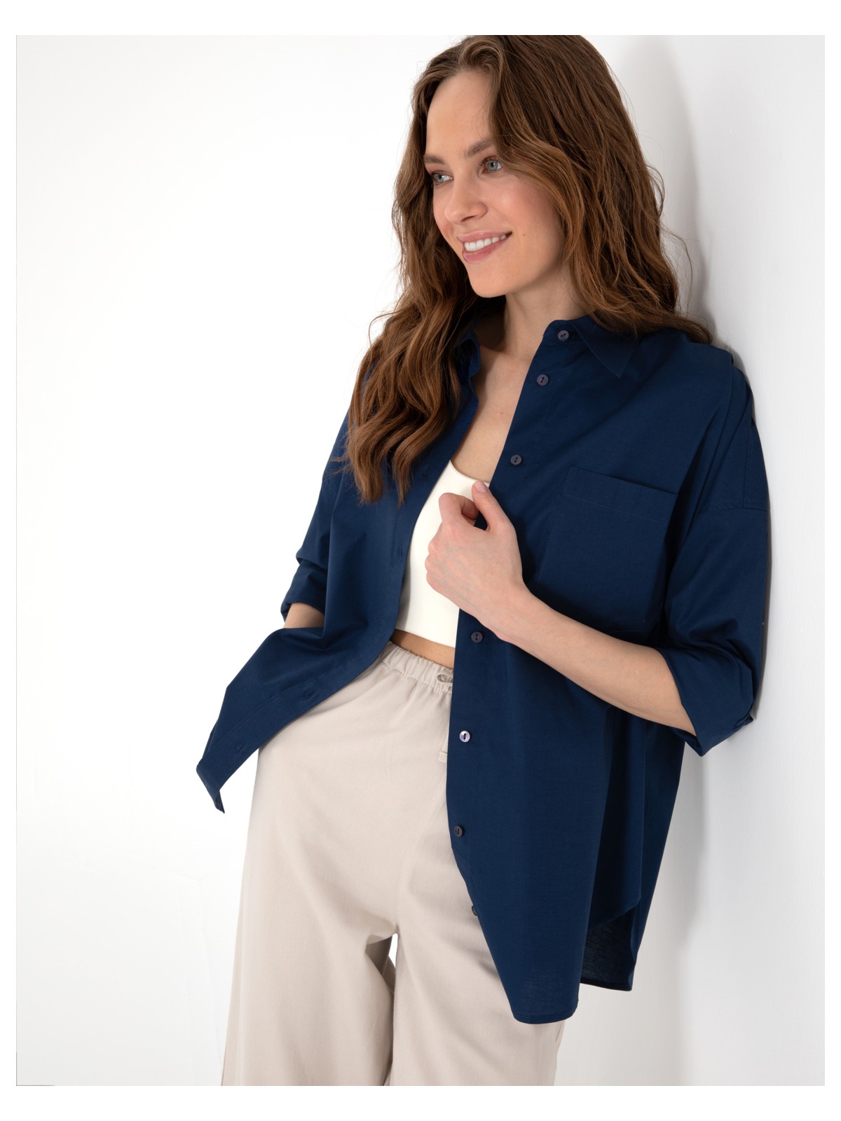 Pierre Cardin Kadın Beyaz Oversize Uzun Kollu Gömlek 50313596-VR013 - Görsel 6