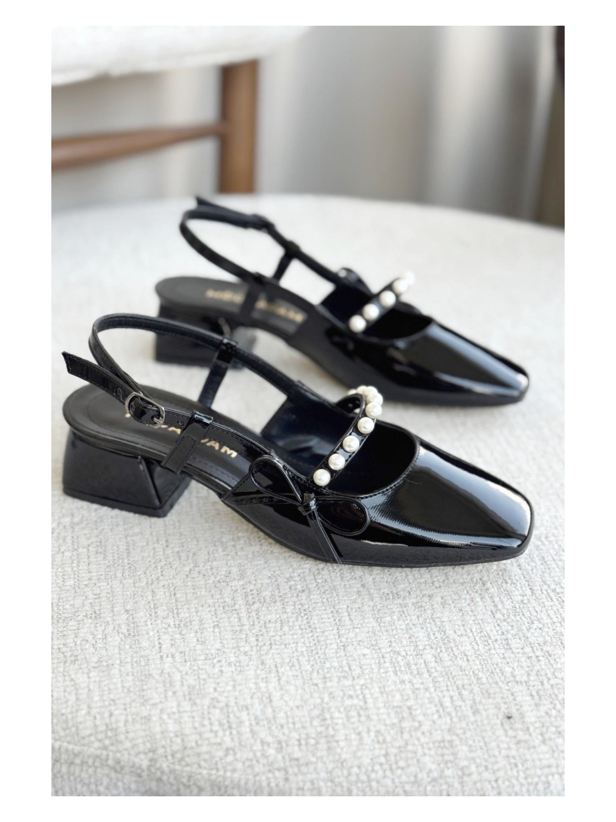 Moda Adam Kadın Maste Incili Kısa Topuklu Ayakkabı - Siyah-Deri - Görsel 4