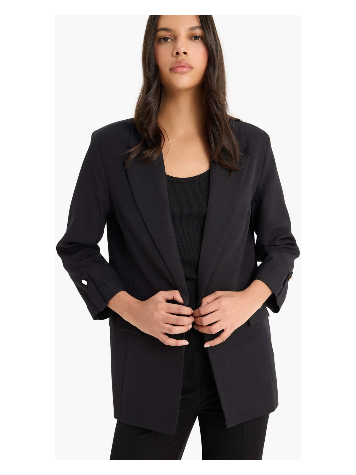 DeFacto Regular Cepli Apoletli Blazer Siyah Ceket F3694AX25SM