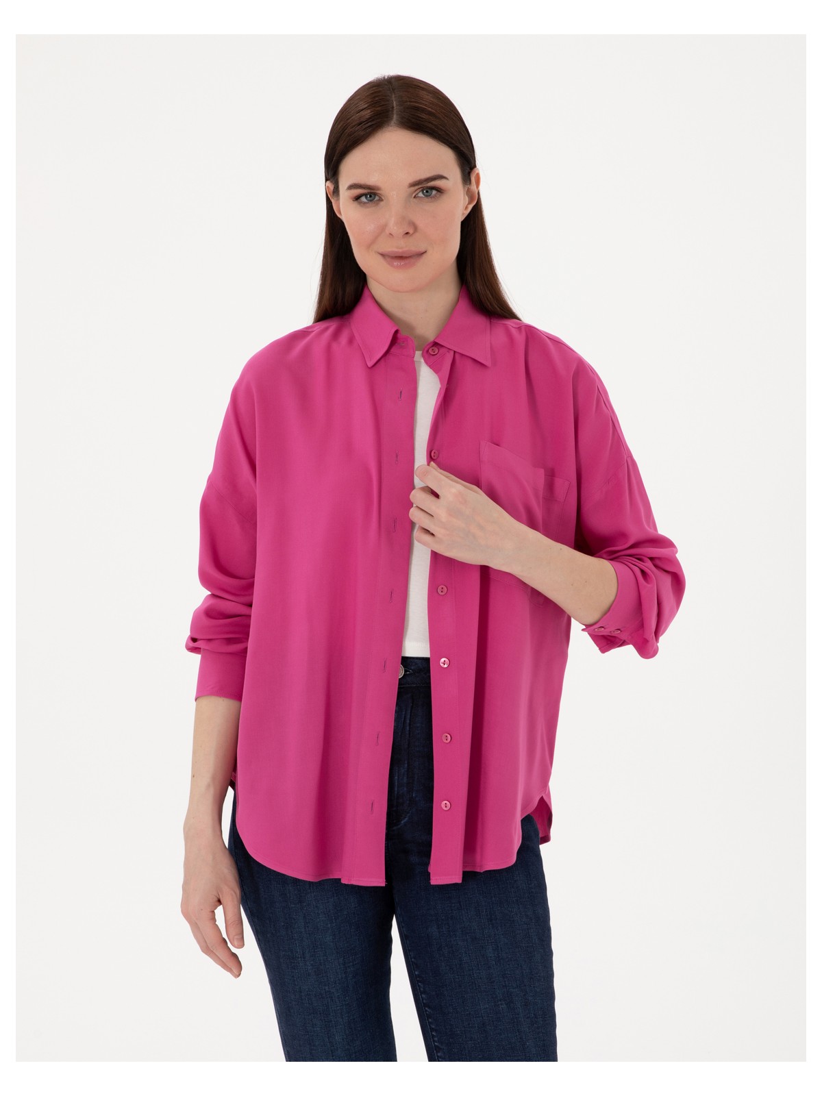 Pierre Cardin Kadın Fuşya Oversize Uzun Kollu Gömlek 50311567-VR023