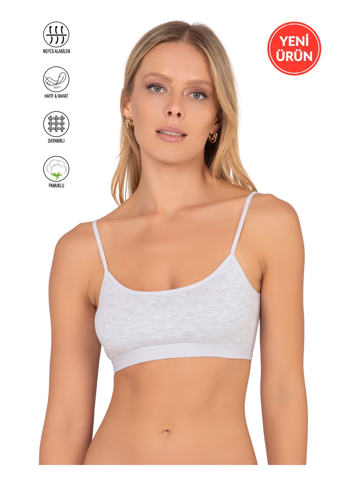 Özkan Underwear Özkan 27409 Kadın Pamuklu Likralı Çıkarılabilir Pedli Balensiz Süprem Kumaş Ip Askılı Sporcu Sütyen Büstiyer