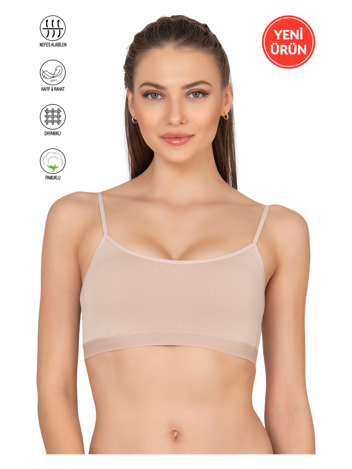 Özkan Underwear Özkan 27409 Kadın Pamuklu Likralı Çıkarılabilir Pedli Balensiz Süprem Kumaş Ip Askılı Sporcu Sütyen Büstiyer