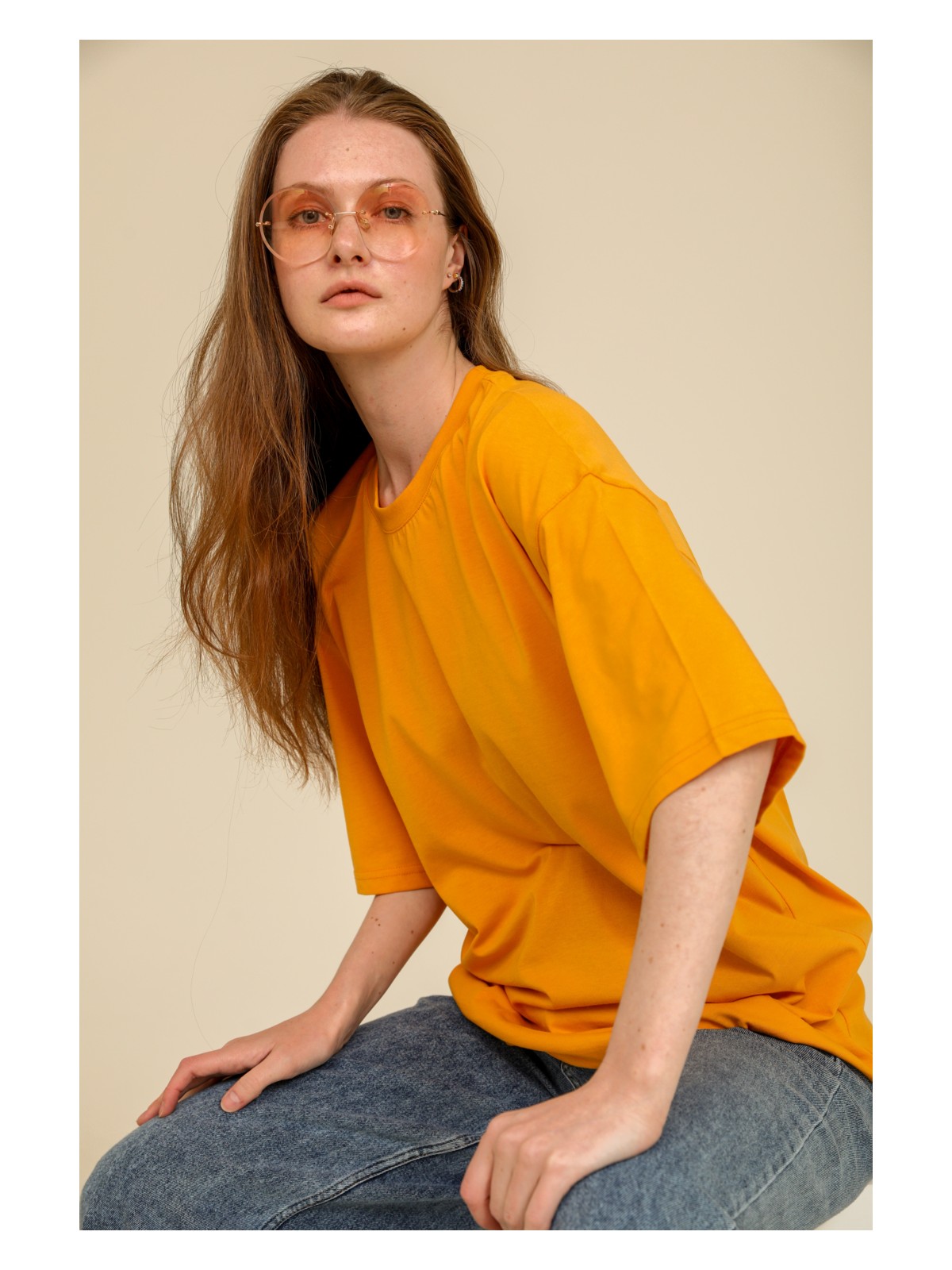 Guaraz Kadın Kırmızı Oversize Bisiklet Yaka %100 Pamuk Düz Basic Yazlık T-Shirt - Görsel 4