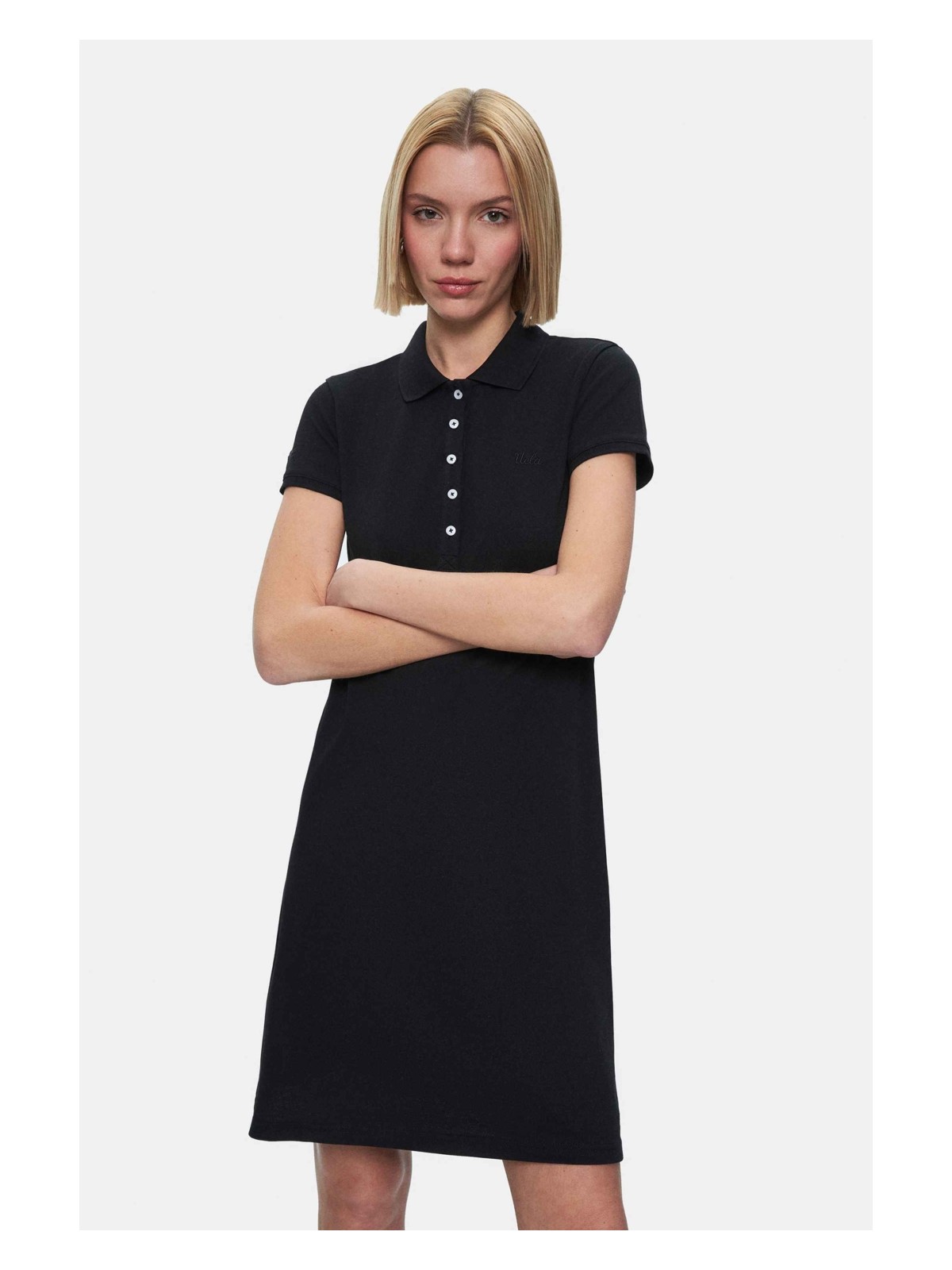 Ucla MADEIRA Siyah Polo Yaka Nakışlı Standard Fit Kadın Elbise