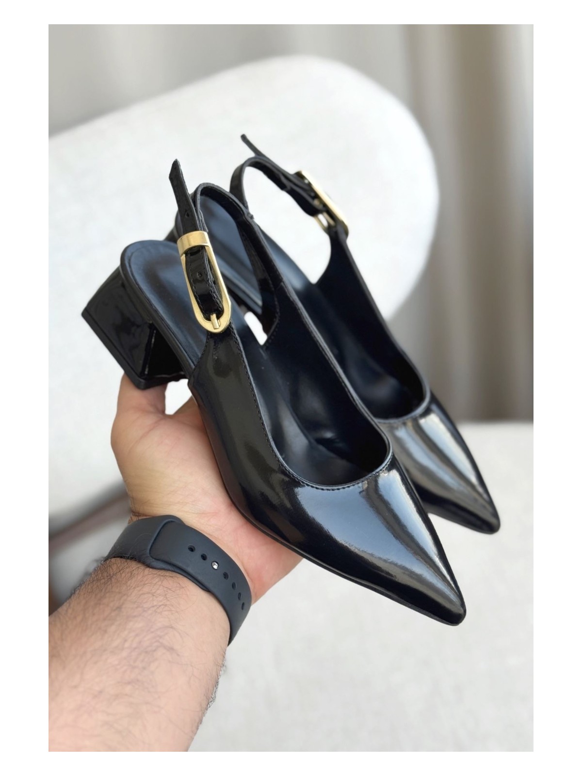 Moda Adam Kadın Mely Tokalı Kısa Topuklu Ayakkabı - Siyah-Deri - Görsel 3