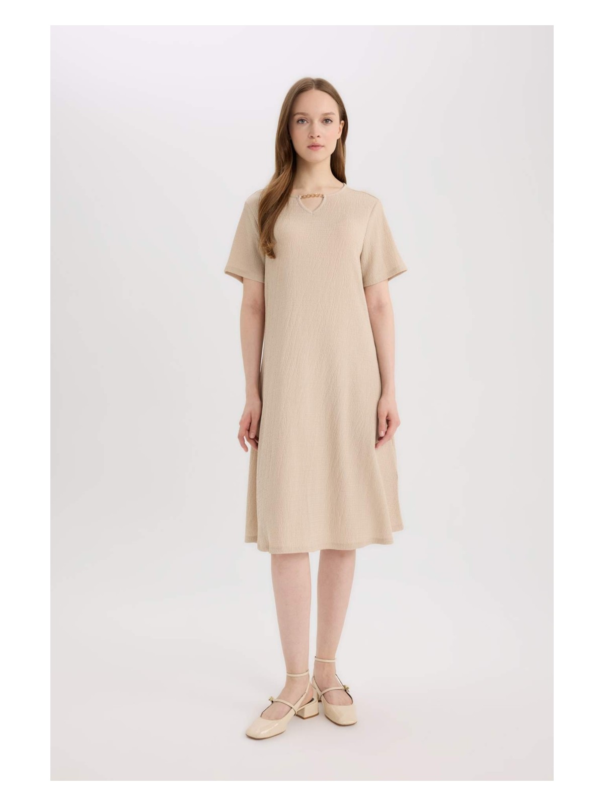 DeFacto Apaş Yaka Basic Bürümcük Midi Elbise D3834AX25SM - Görsel 5