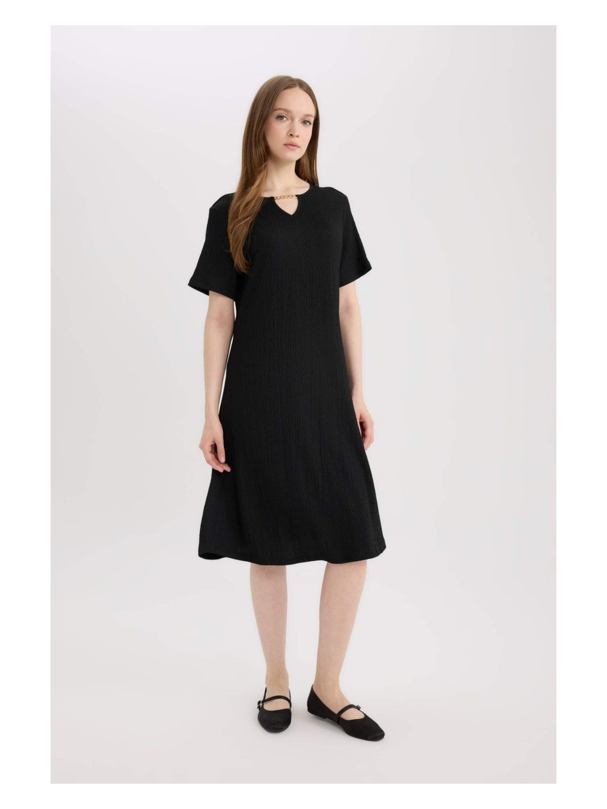 DeFacto Apaş Yaka Basic Bürümcük Midi Elbise D3834AX25SM - Görsel 4