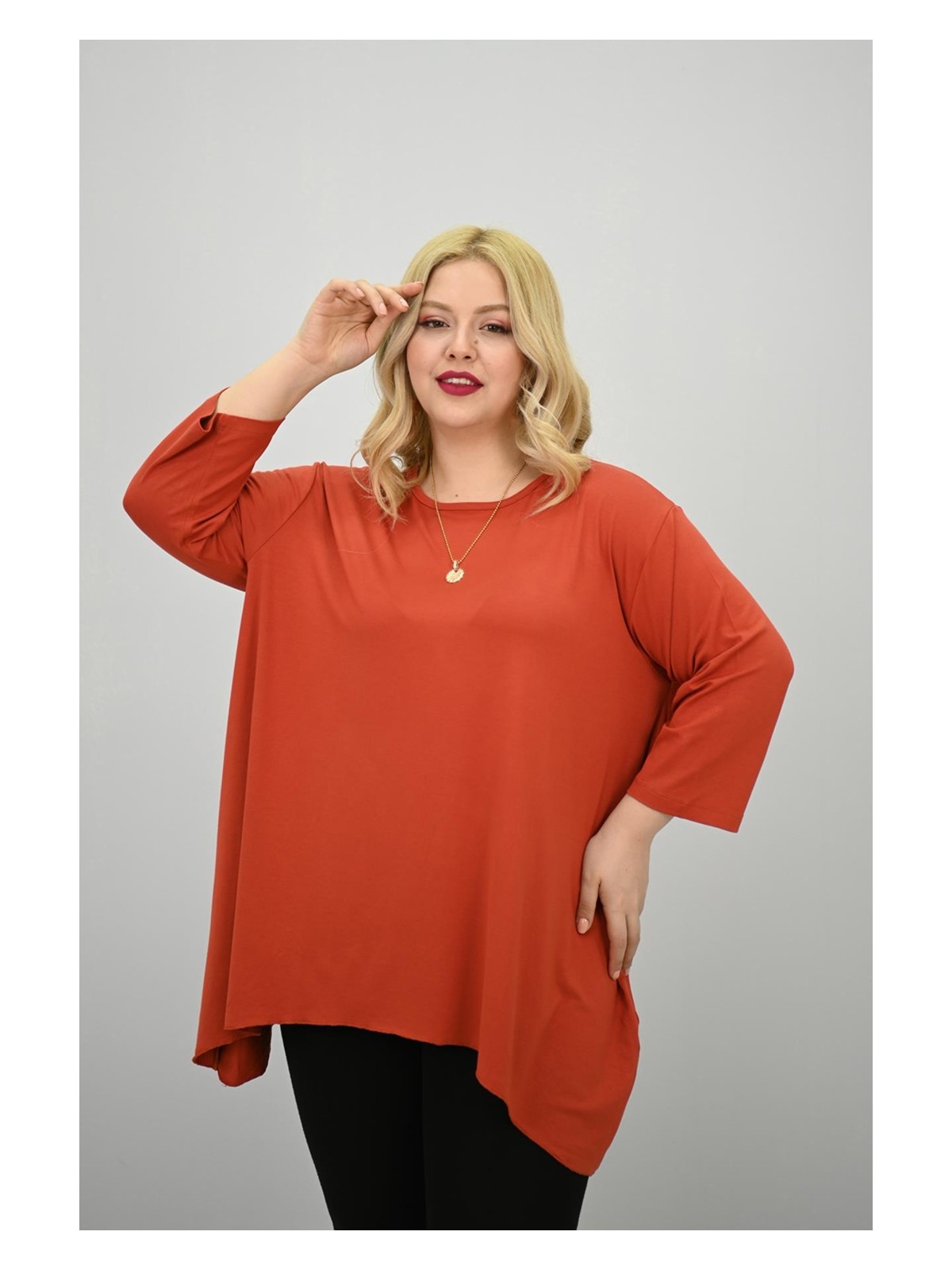 Kadın Büyük Beden Truvakar Kol Asimetrik Kesim Tunik 1964-25