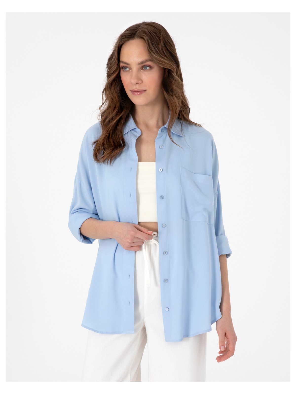 Pierre Cardin Kadın Fuşya Oversize Uzun Kollu Gömlek 50311567-VR023 - Görsel 4