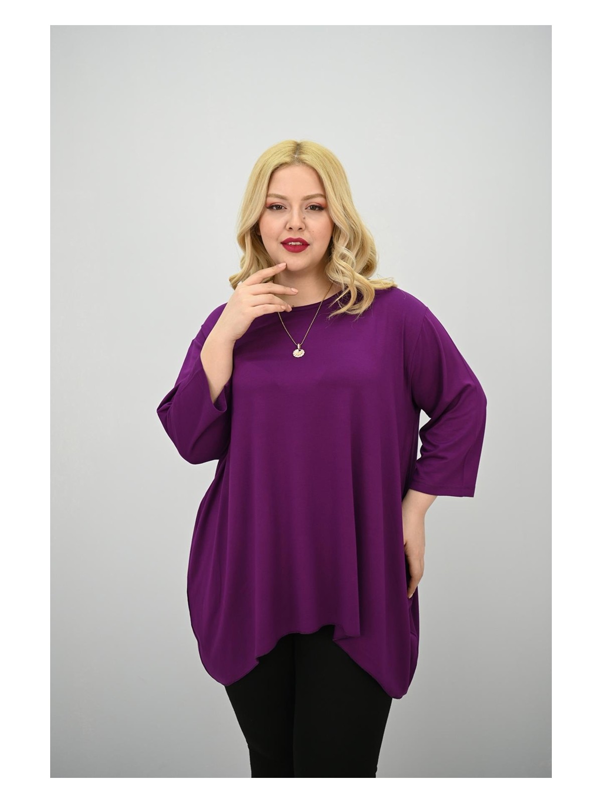 Kadın Büyük Beden Truvakar Kol Asimetrik Kesim Tunik 1964-25 - Görsel 8