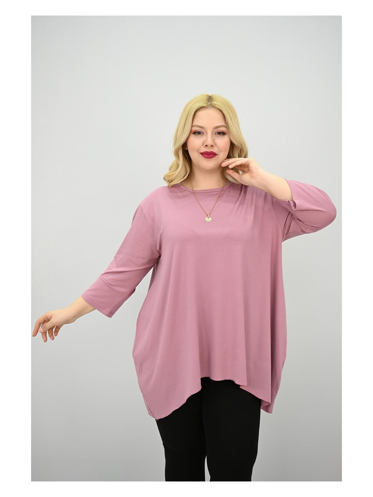 Kadın Büyük Beden Truvakar Kol Asimetrik Kesim Tunik 1964-25 - Görsel 4