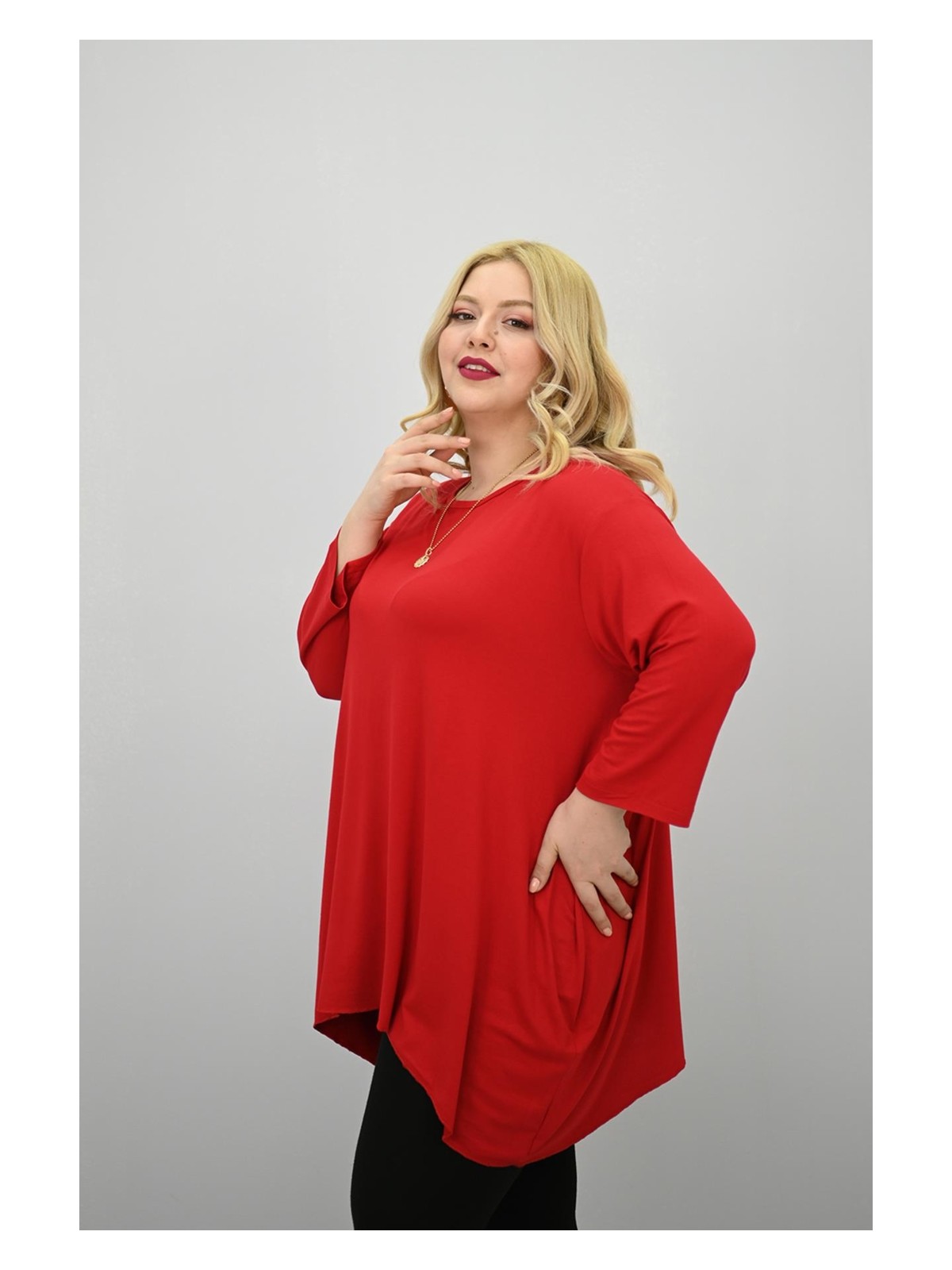 Kadın Büyük Beden Truvakar Kol Asimetrik Kesim Tunik 1964-25 - Görsel 6