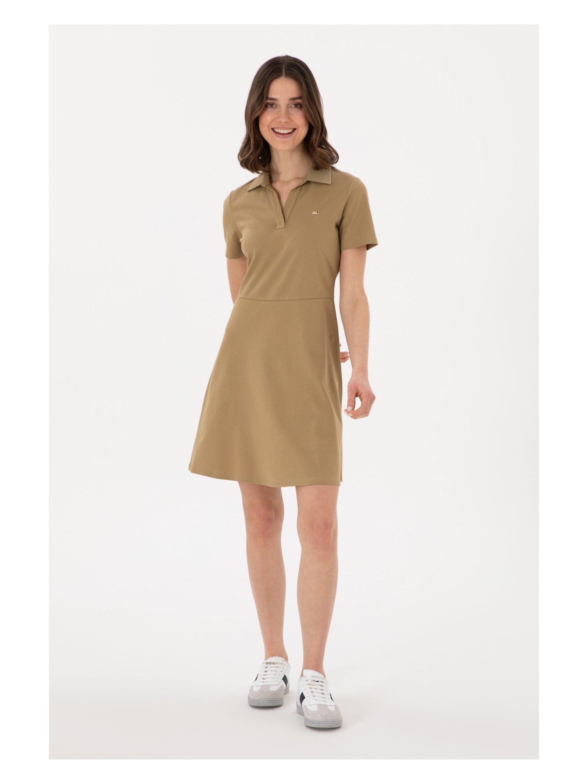 U.S. Polo Assn. Kadın Haki Polo Yaka Mini Boy Örme Elbise 50305854-VR027 - Görsel 2