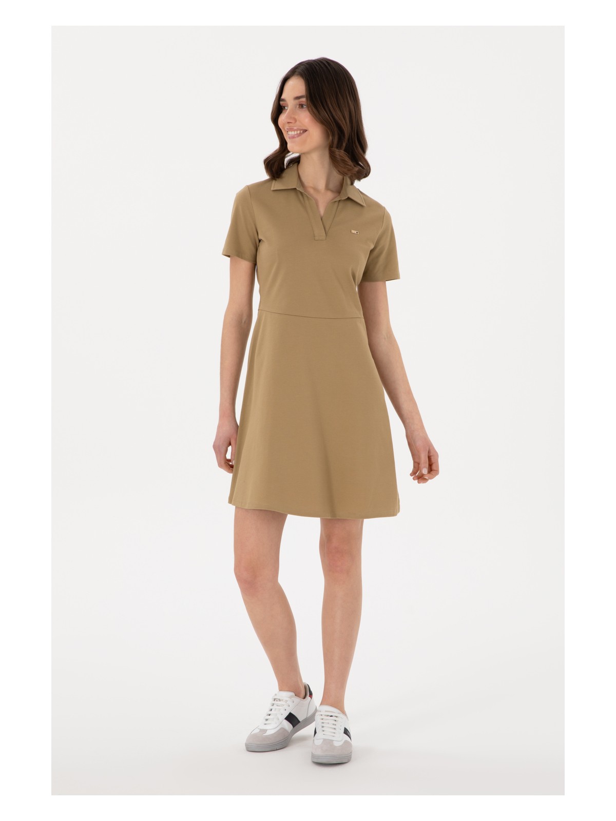 U.S. Polo Assn. Kadın Haki Polo Yaka Mini Boy Örme Elbise 50305854-VR027 - Görsel 4
