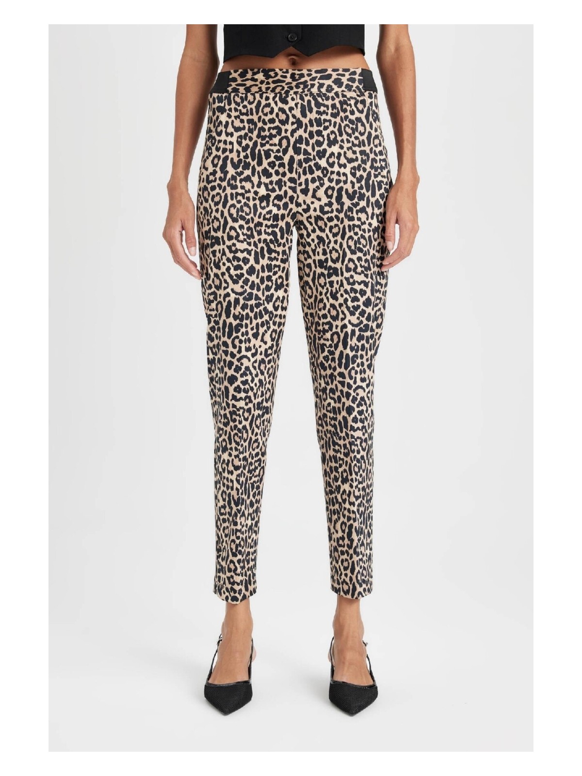 DeFacto Sigaret Saten Kumaş Pantolon Leopar Desenli Normal Bel Beli Lastikli Düz Paça J8741AZ24WN