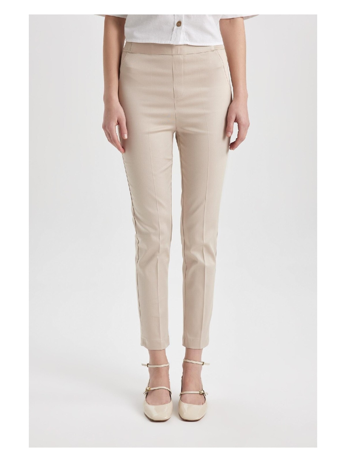 DeFacto Sigaret Saten Pantolon Normal Bel Beli Lastikli Düz Paça Basic Düz J8743AZ24WN - Görsel 8