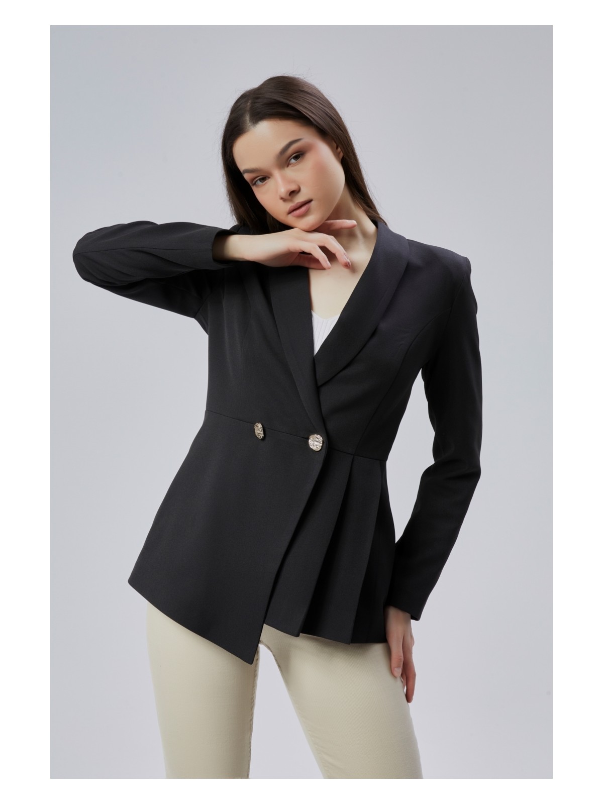Bolivente Haki Regular Fit Pile Detaylı Blazer Ceket - Görsel 3