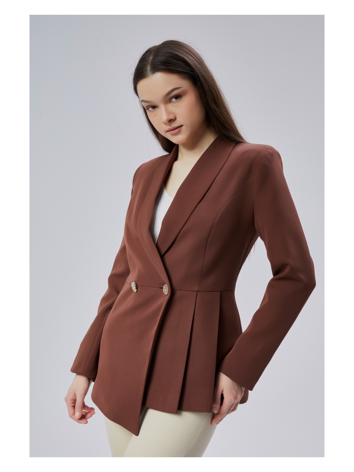 Bolivente Kahverengi Regular Fit Pile Detaylı Blazer Ceket