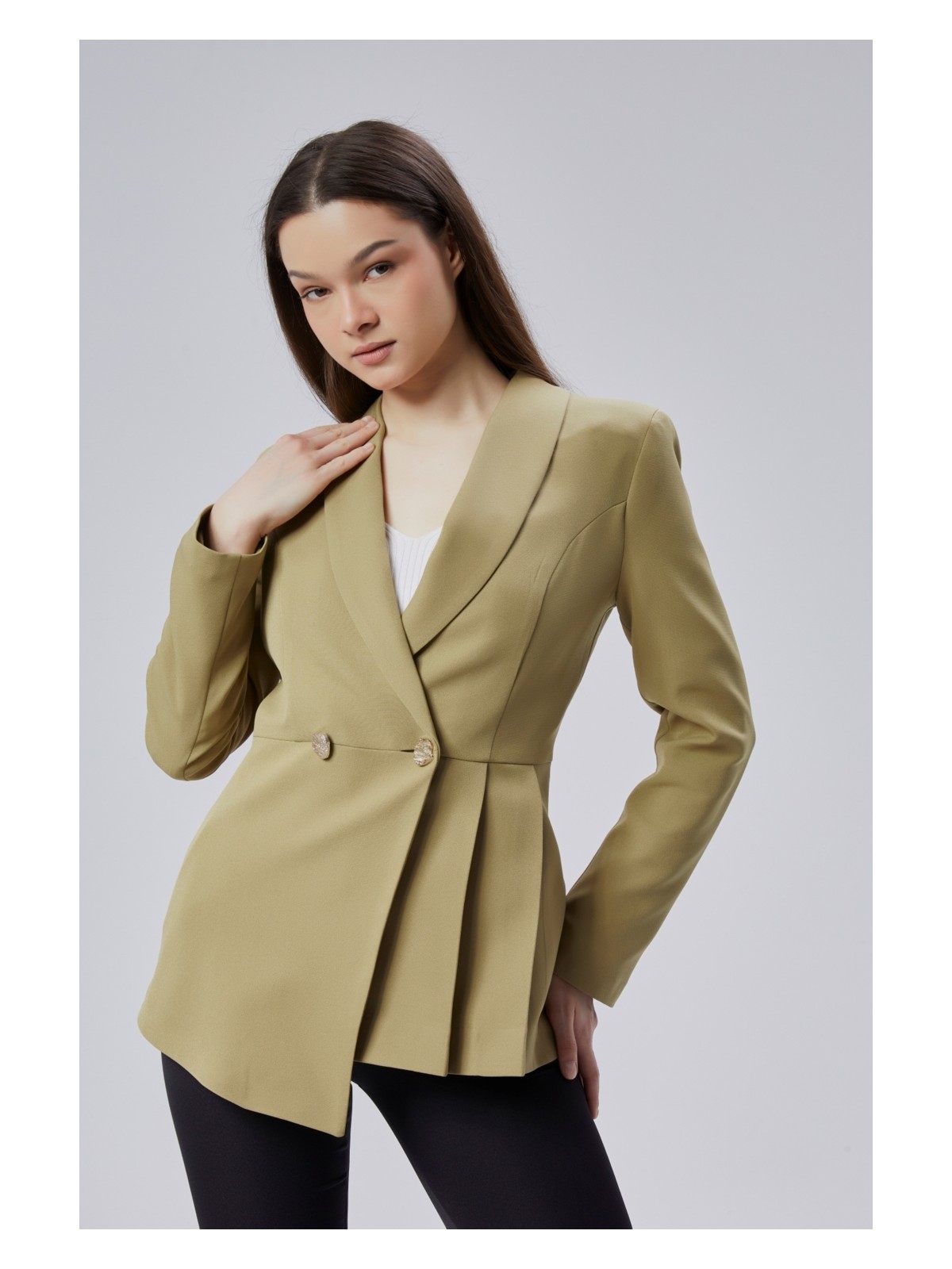 Bolivente Siyah Regular Fit Pile Detaylı Blazer Ceket - Görsel 6