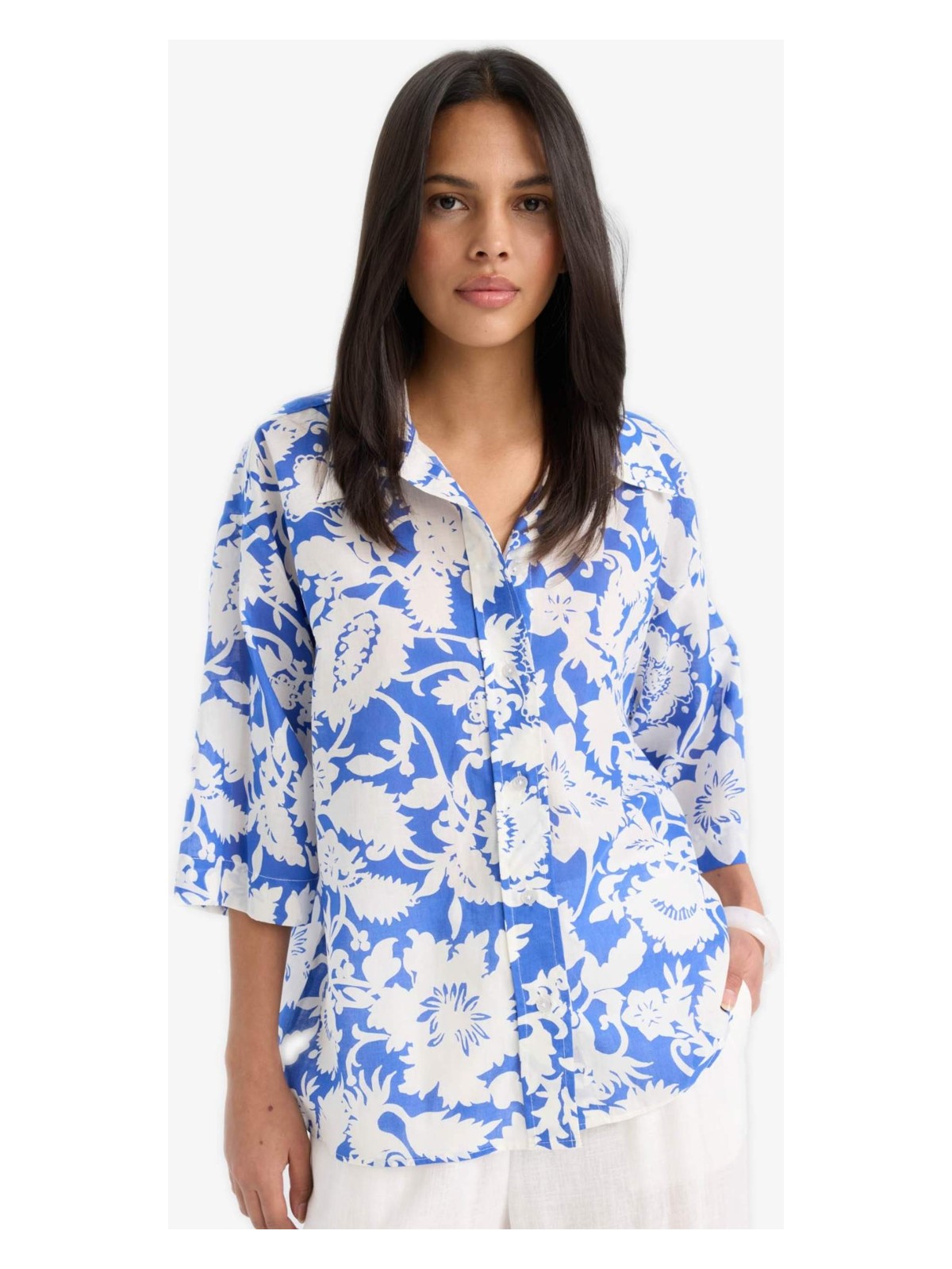 DeFacto %100 Pamuk Oversize Desenli Vual Gömlek F2773AX25SM
