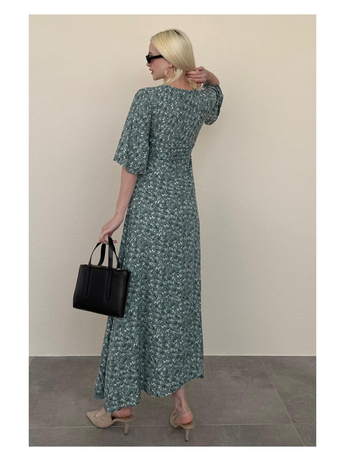 Madmext Mint Yeşili Çiçek Desenli Yarım Kollu Elbise MG2390 - Görsel 3