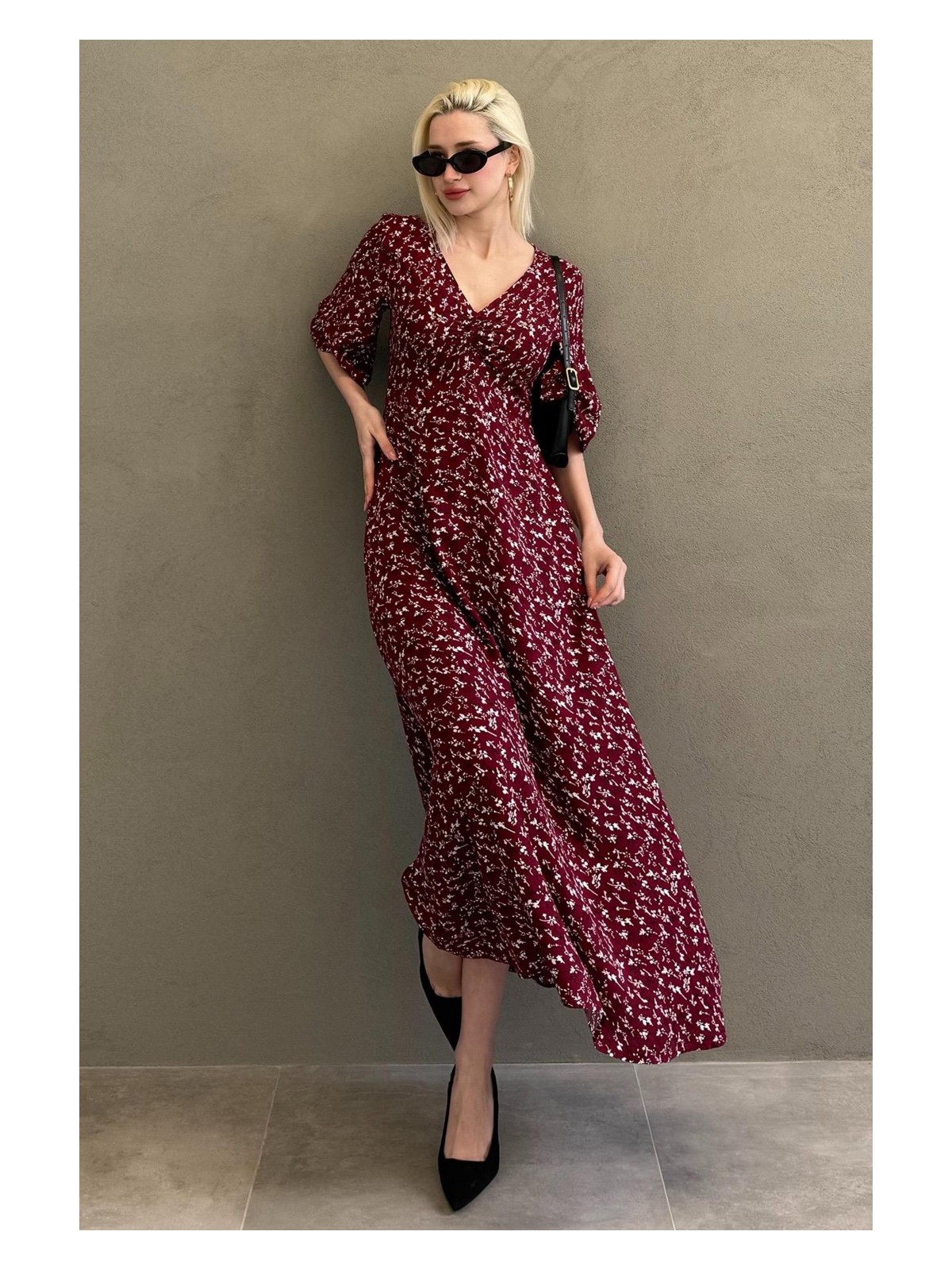 Madmext Mint Yeşili Çiçek Desenli Yarım Kollu Elbise MG2390 - Görsel 4