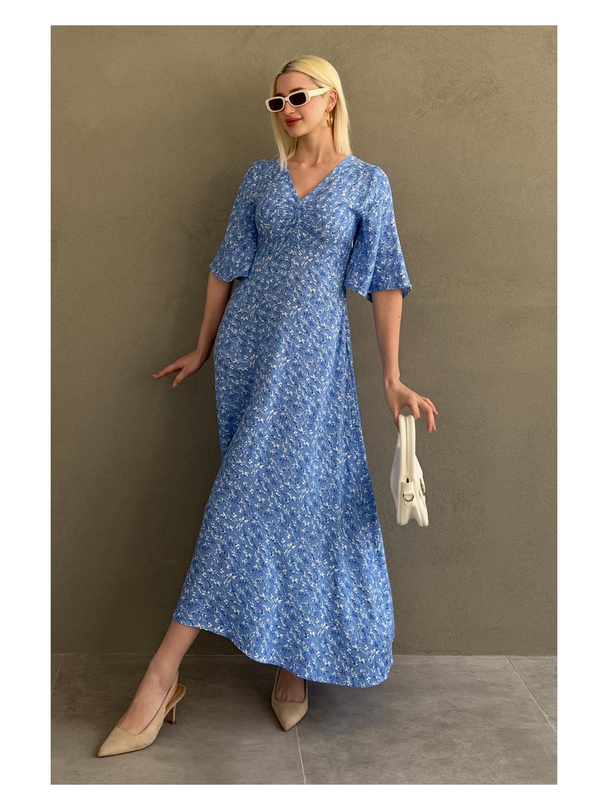 Madmext Mint Yeşili Çiçek Desenli Yarım Kollu Elbise MG2390 - Görsel 6