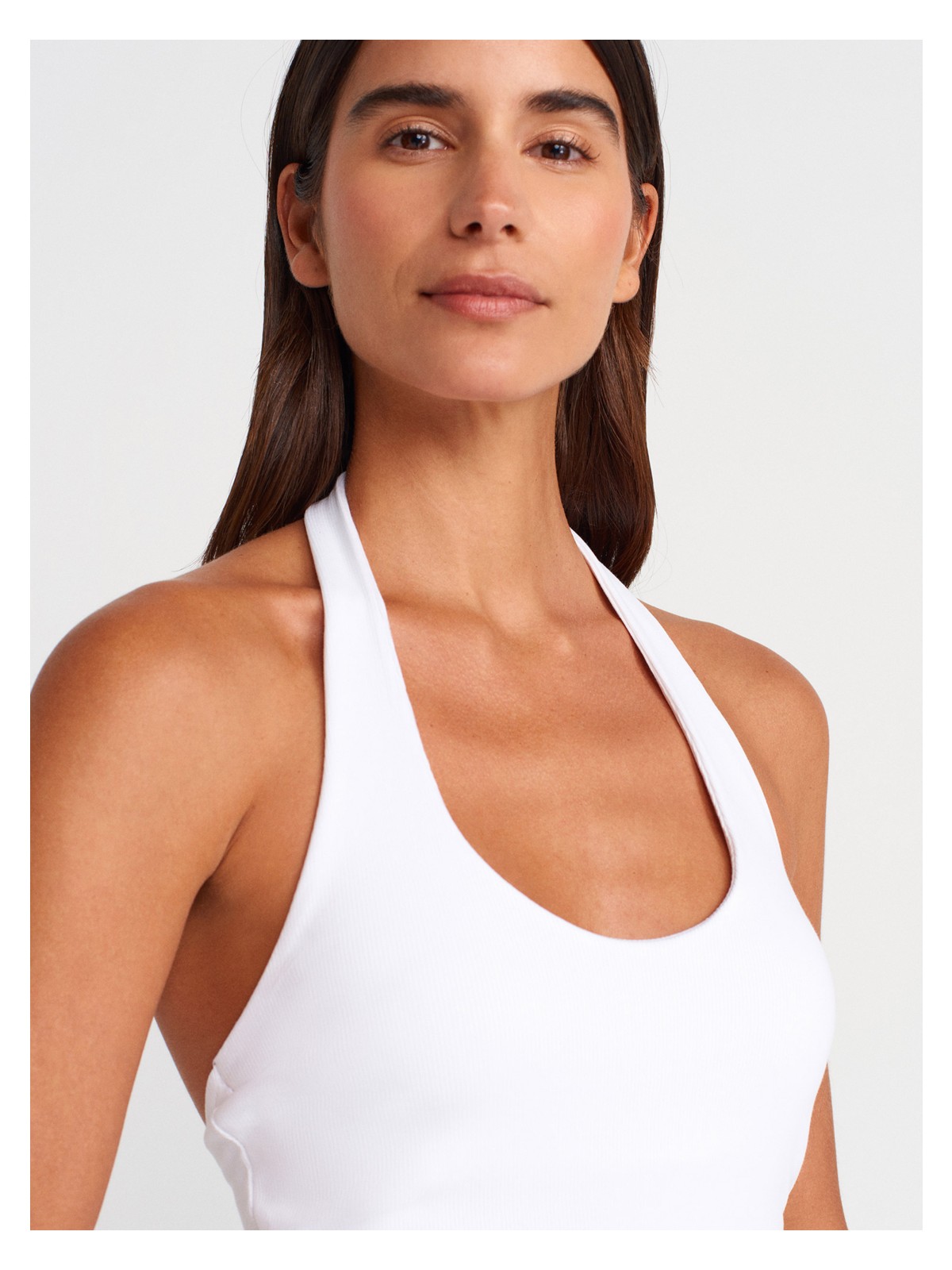 Dilvin 21052 Beyaz Halter Yaka Top Kadın Oversize Kalıp %95 Pamuk Dokuma Kumaş - Görsel 3