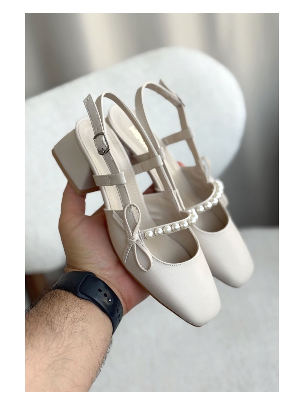 Moda Adam Kadın Maste Incili Kısa Topuklu Ayakkabı - Siyah-Deri - Görsel 7