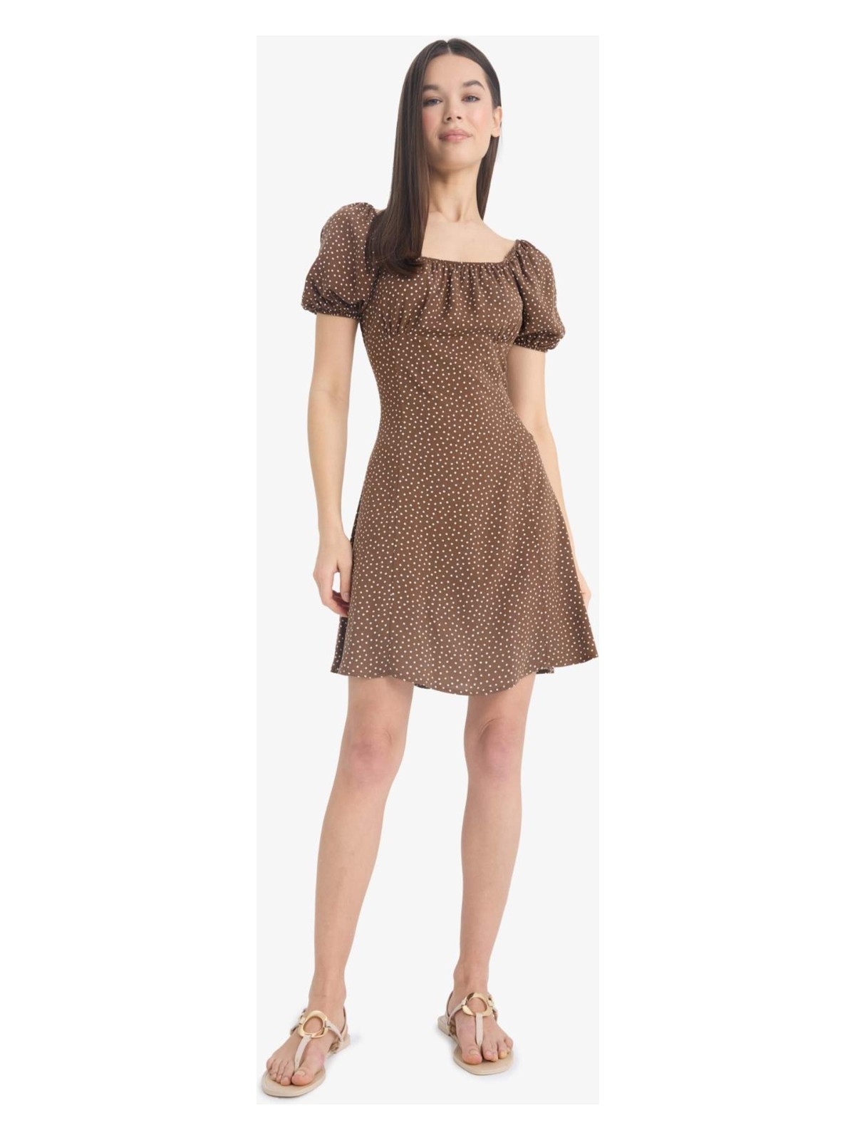 DeFacto Kare Yaka Çiçek Desenli Viskon Kısa Kollu Mini Elbise E0873AX25SP