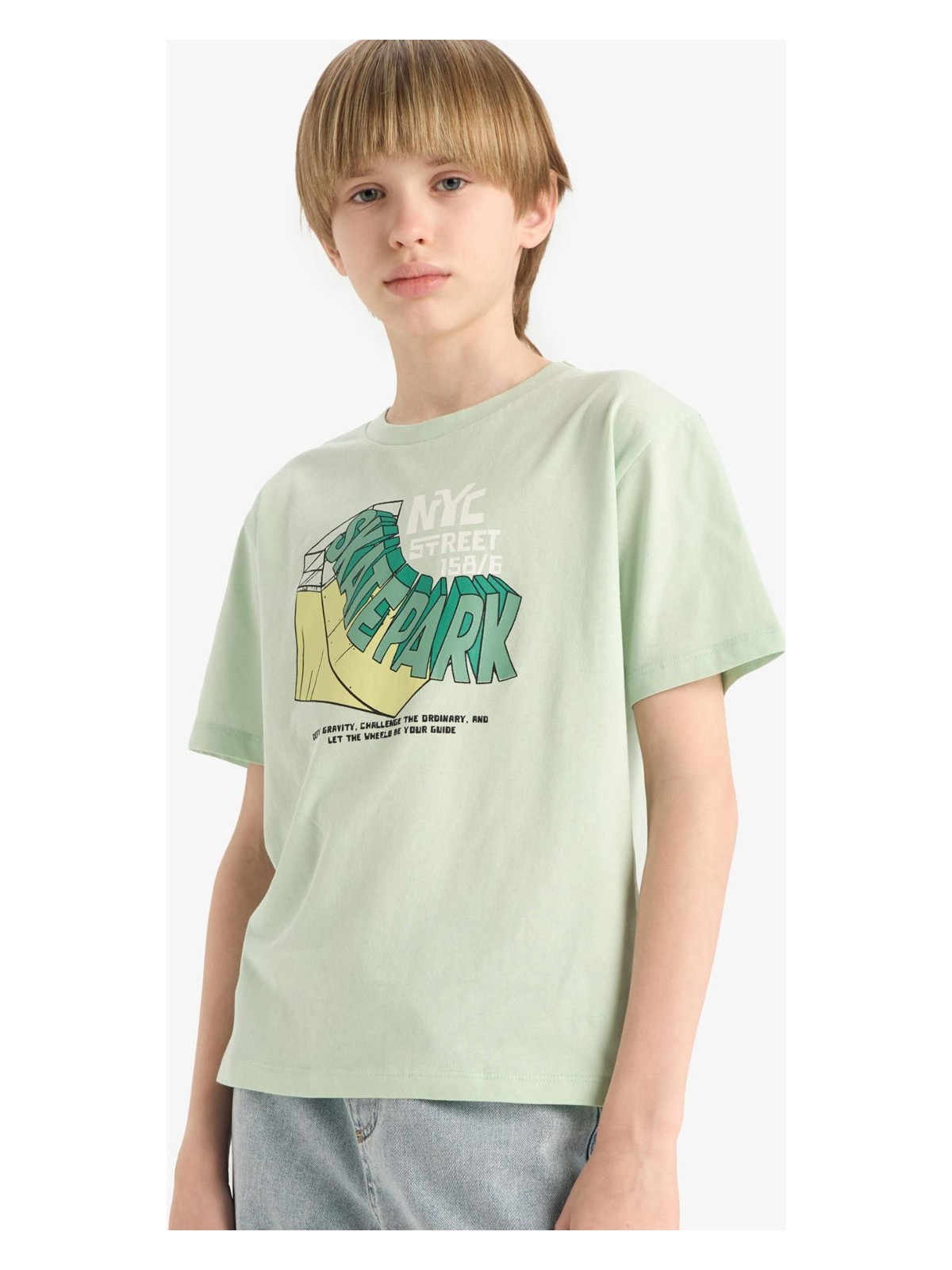 DeFacto Bisiklet Yaka Baskılı Kısa Kollu Tişört Erkek Çocuk E6310A825HS