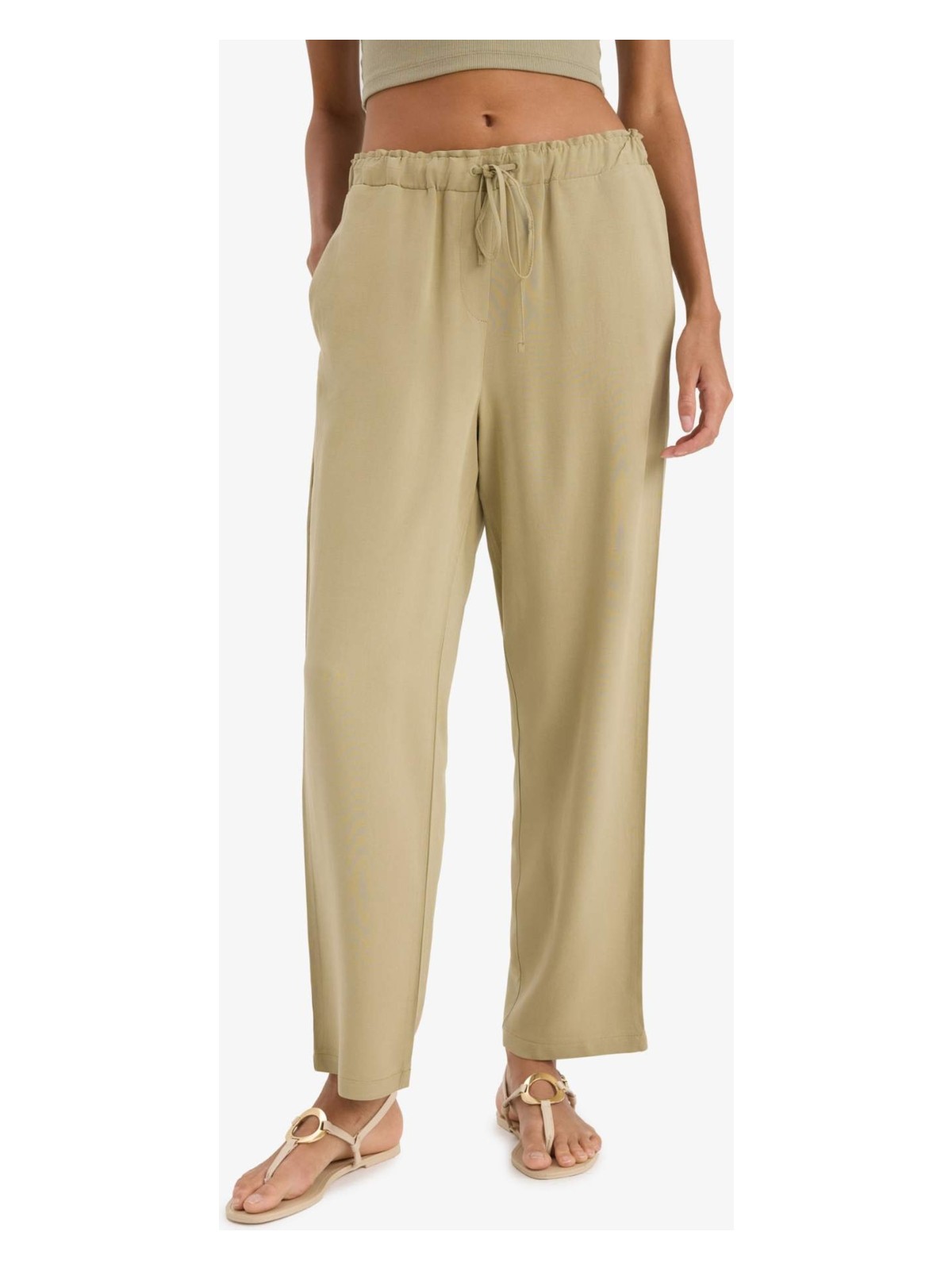 DeFacto Jogger Keten Karışımlı Pantolon Cepli Yüksek Bel Bağcıklı C7683AX25SP - Görsel 4