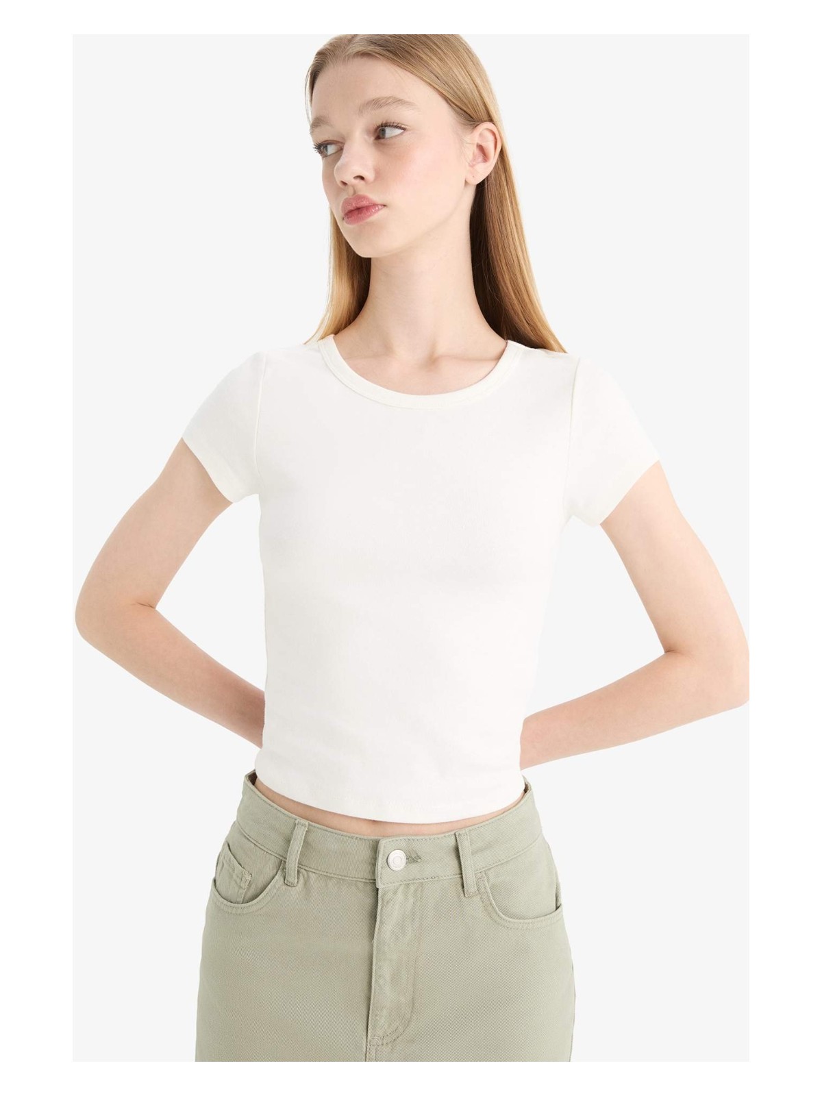 DeFacto Coool Fitted Basic Ribana Tişört F4609AXNS - Görsel 3