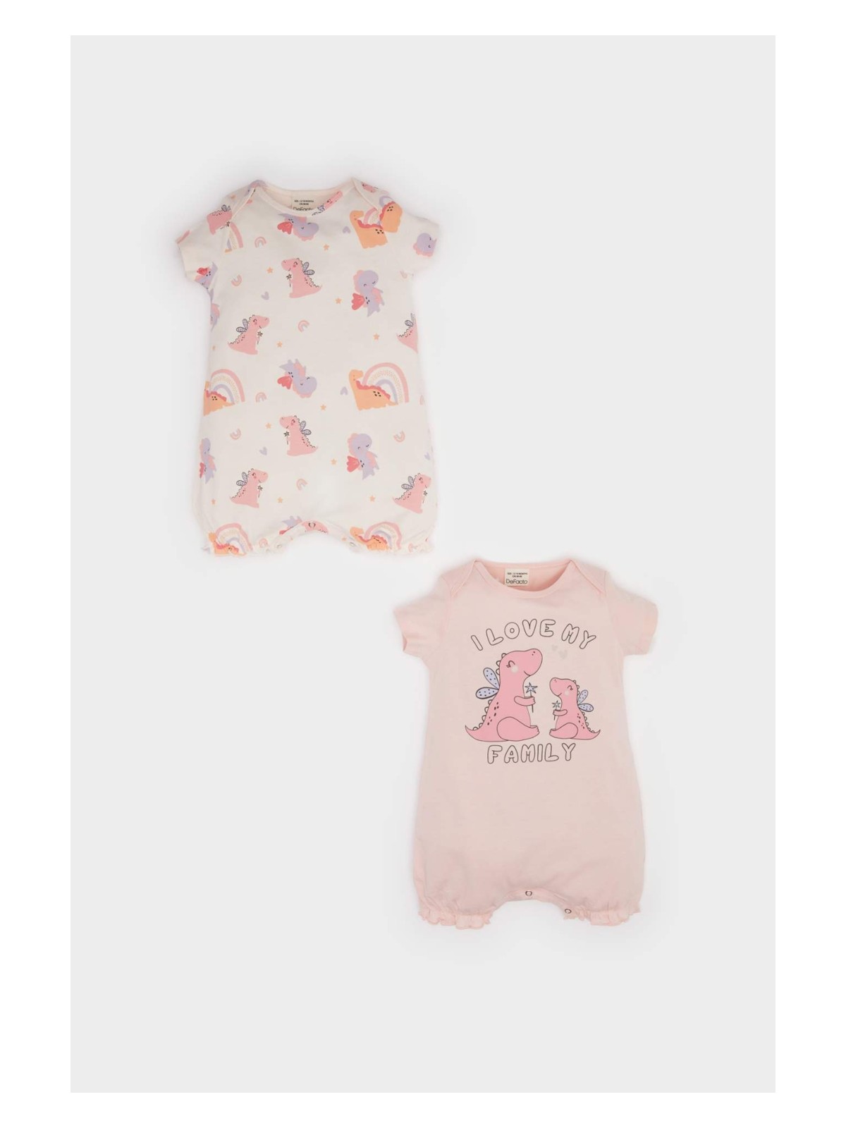 DeFacto Dinozor Baskılı Penye 2'li Kısa Kollu Tulum Kız Bebek Yenidoğan E4023A525SM