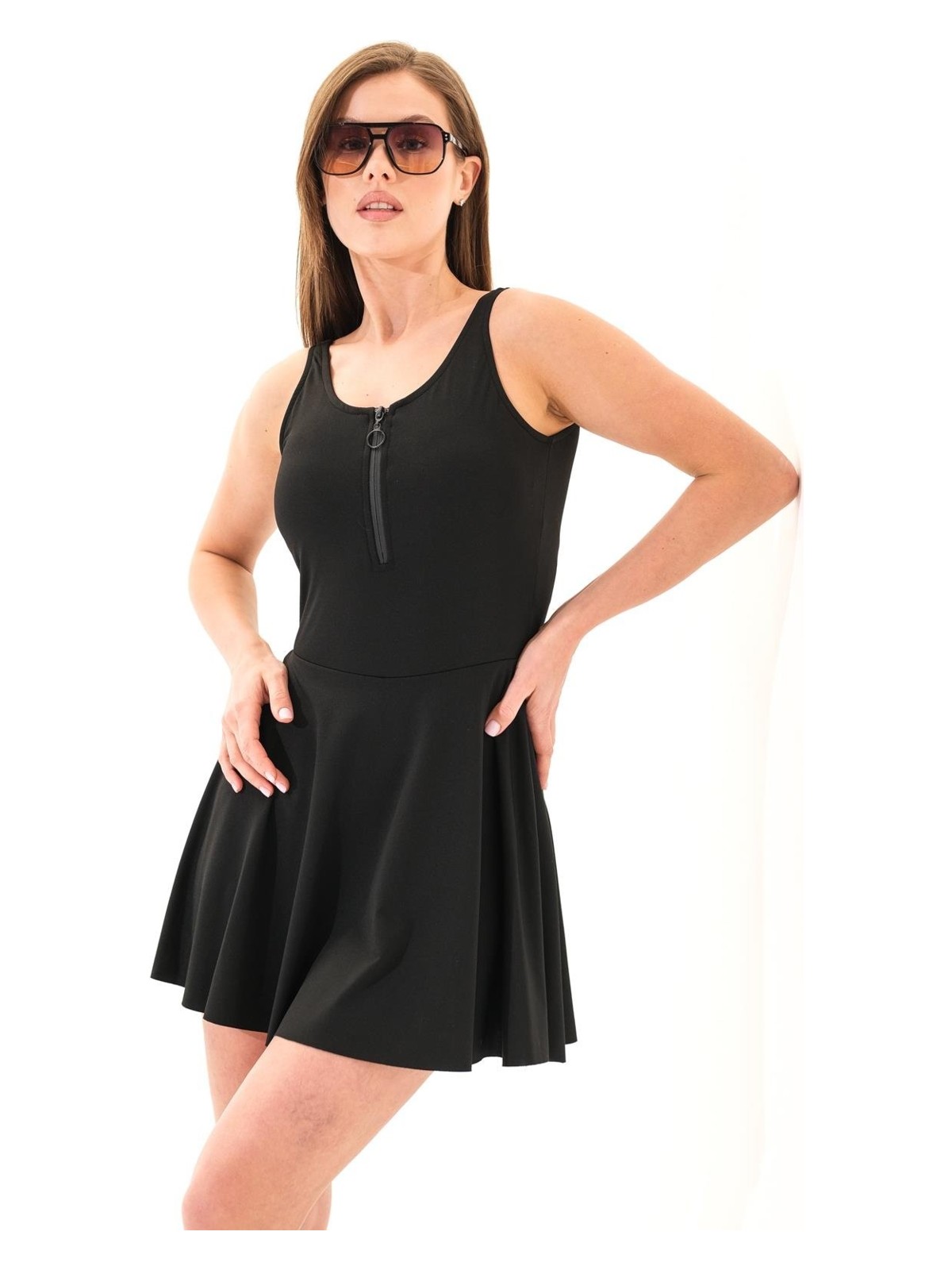 Signature Style 725707_FERMUAR Detaylı Sportif Birleşik Şortlu Çıkarılabilir Göğüs Pedli Deniz/havuz Elbise Mayo Siyah