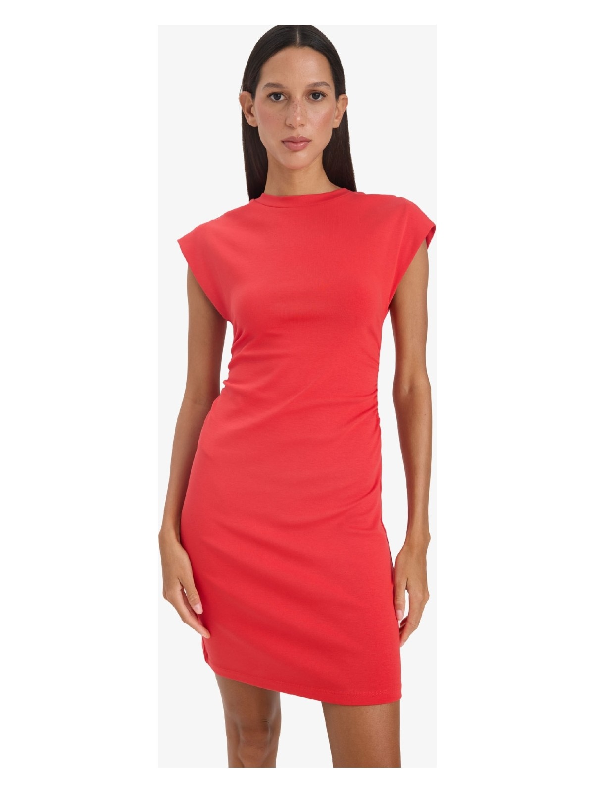 DeFacto Bodycon Vücudu Saran Bisiklet Yaka Ribana Kolsuz Mini Yazlık Elbise C4513AX25SM - Görsel 4
