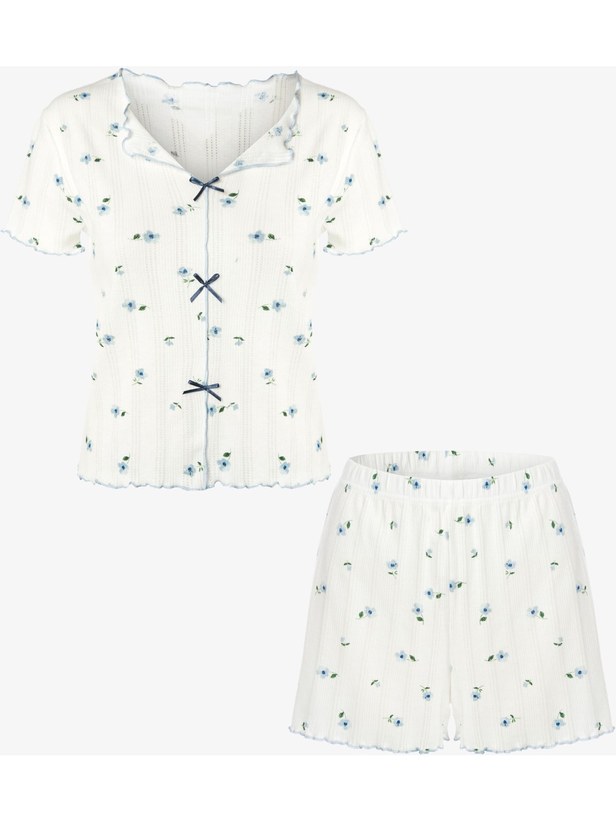 Koza İç Giyim Kadın Çiçek Desenli Fiyonklu Kaşkorse Kısa Kollu Şort Takım - Görsel 3