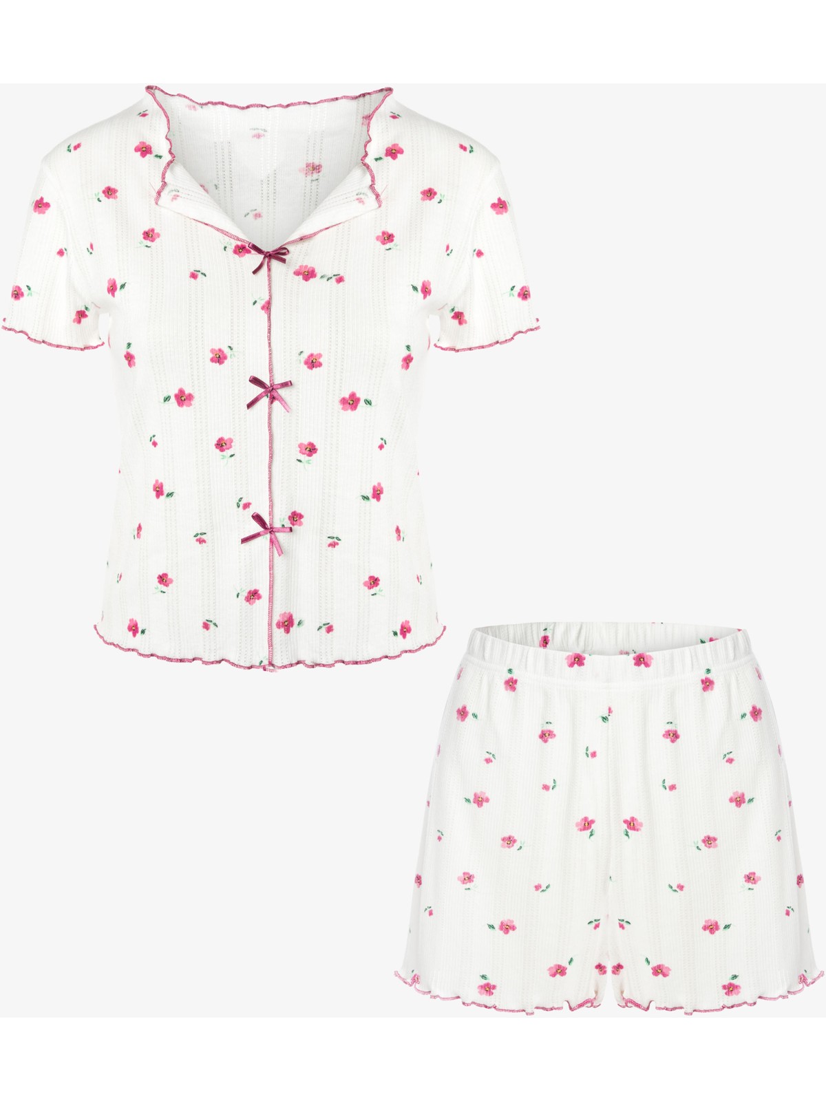 Koza İç Giyim Kadın Çiçek Desenli Fiyonklu Kaşkorse Kısa Kollu Şort Takım - Görsel 5