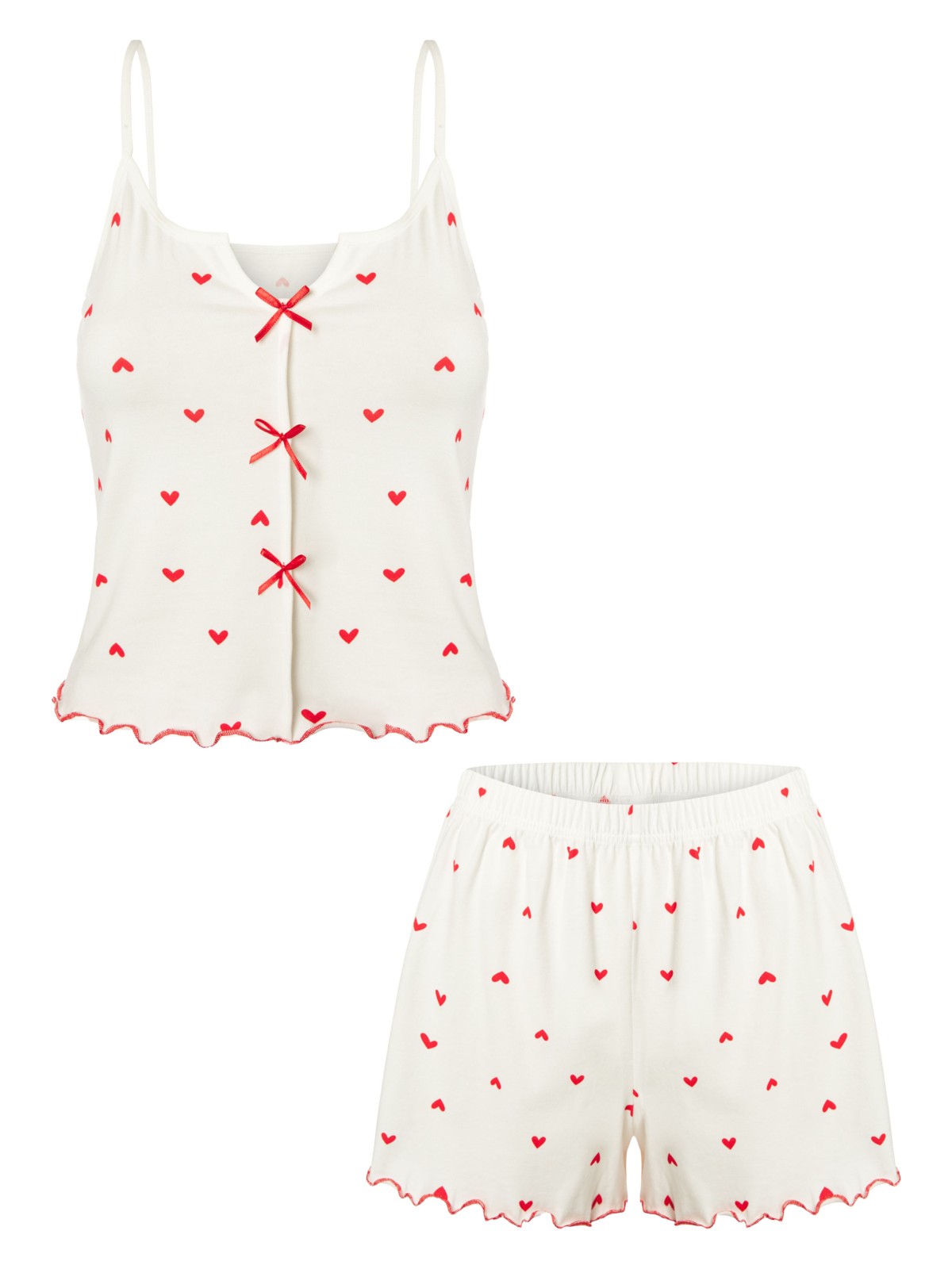 Koza İç Giyim Kadın Çiçek Desenli Gül Fiyonklu Ip Askılı Şort Takım