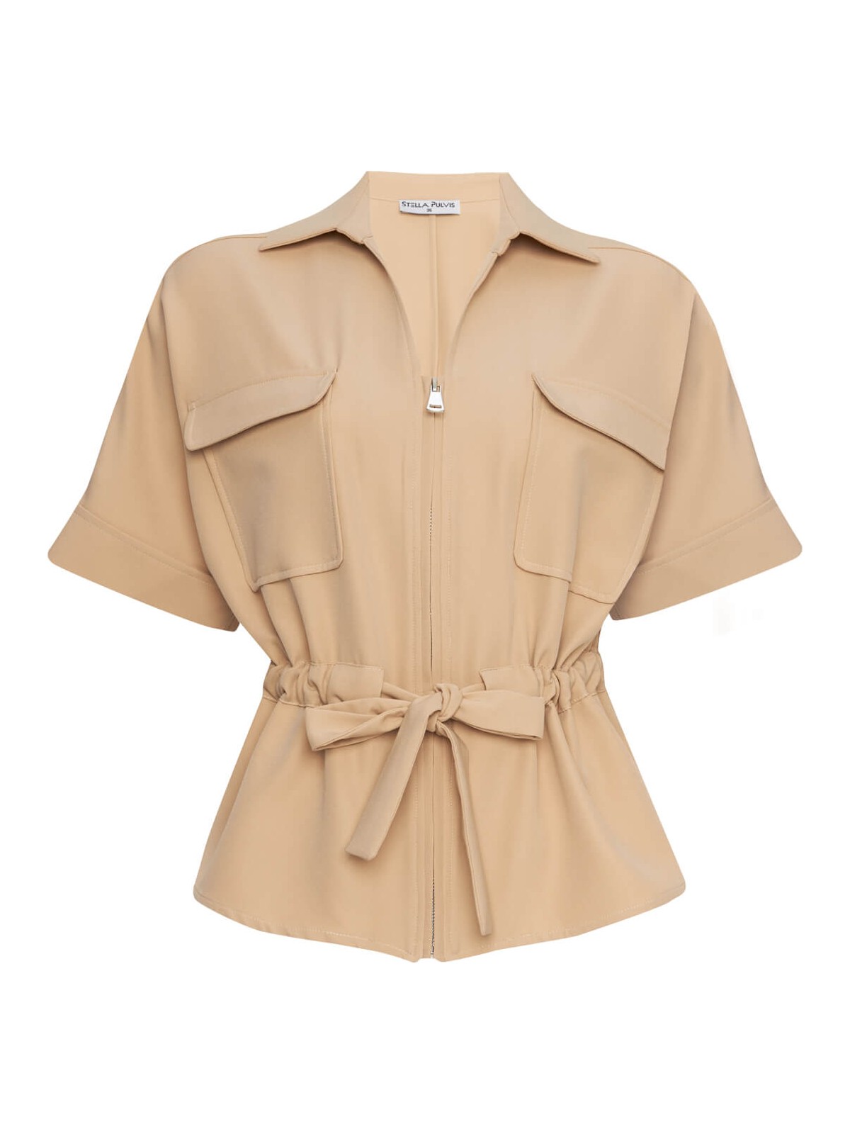 Stella Pulvis Kahverengi Fermuarlı Bağlamalı Krep Bluz