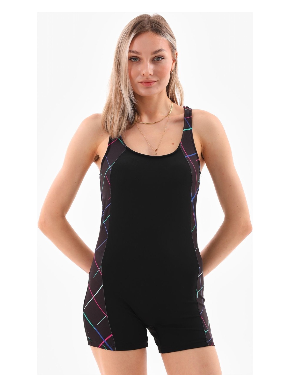 Segiza Şortlu Tulum Mayo Yüzücü Mayosu - Görsel 4