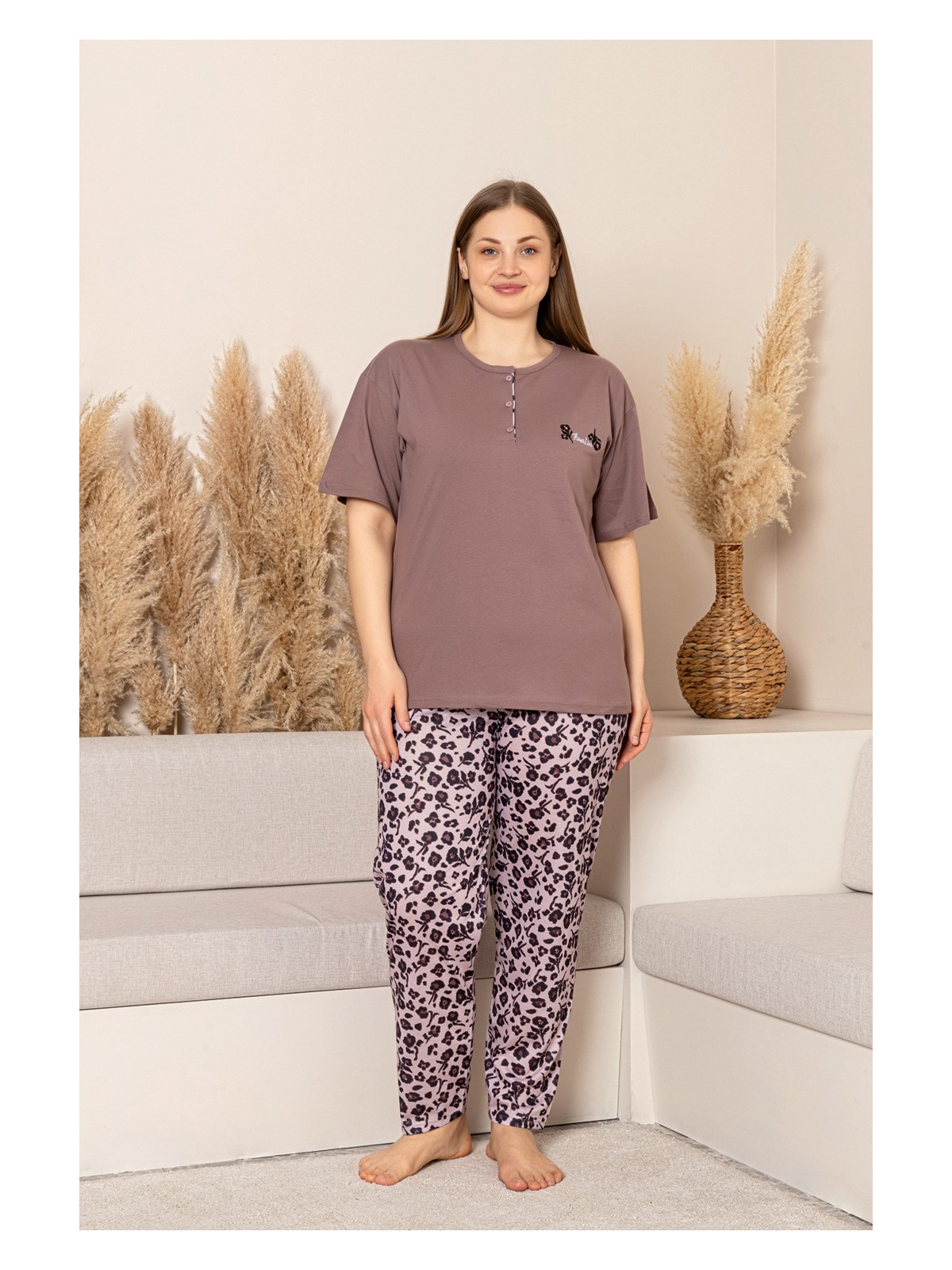 Nisanca %100 Pamuk Büyük Beden Kısa Kol Kadın Pijama Takımı - Görsel 8