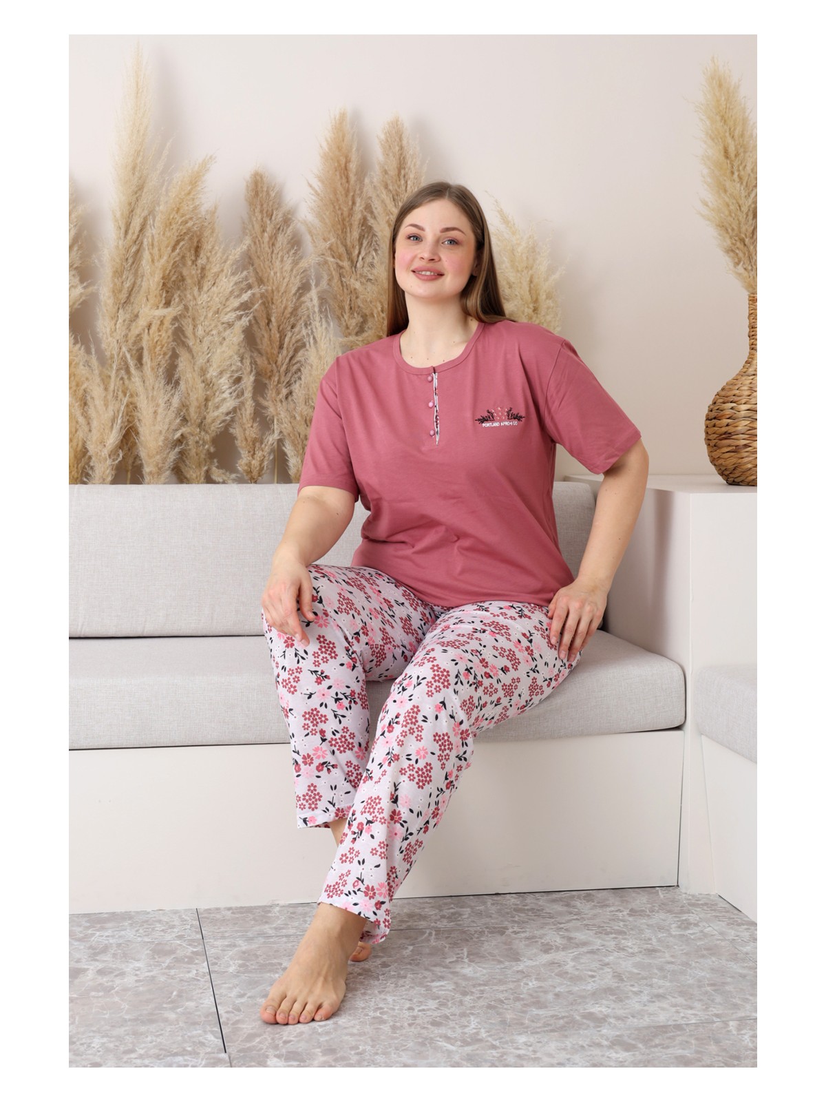 Nisanca %100 Pamuk Büyük Beden Kısa Kol Kadın Pijama Takımı - Görsel 6